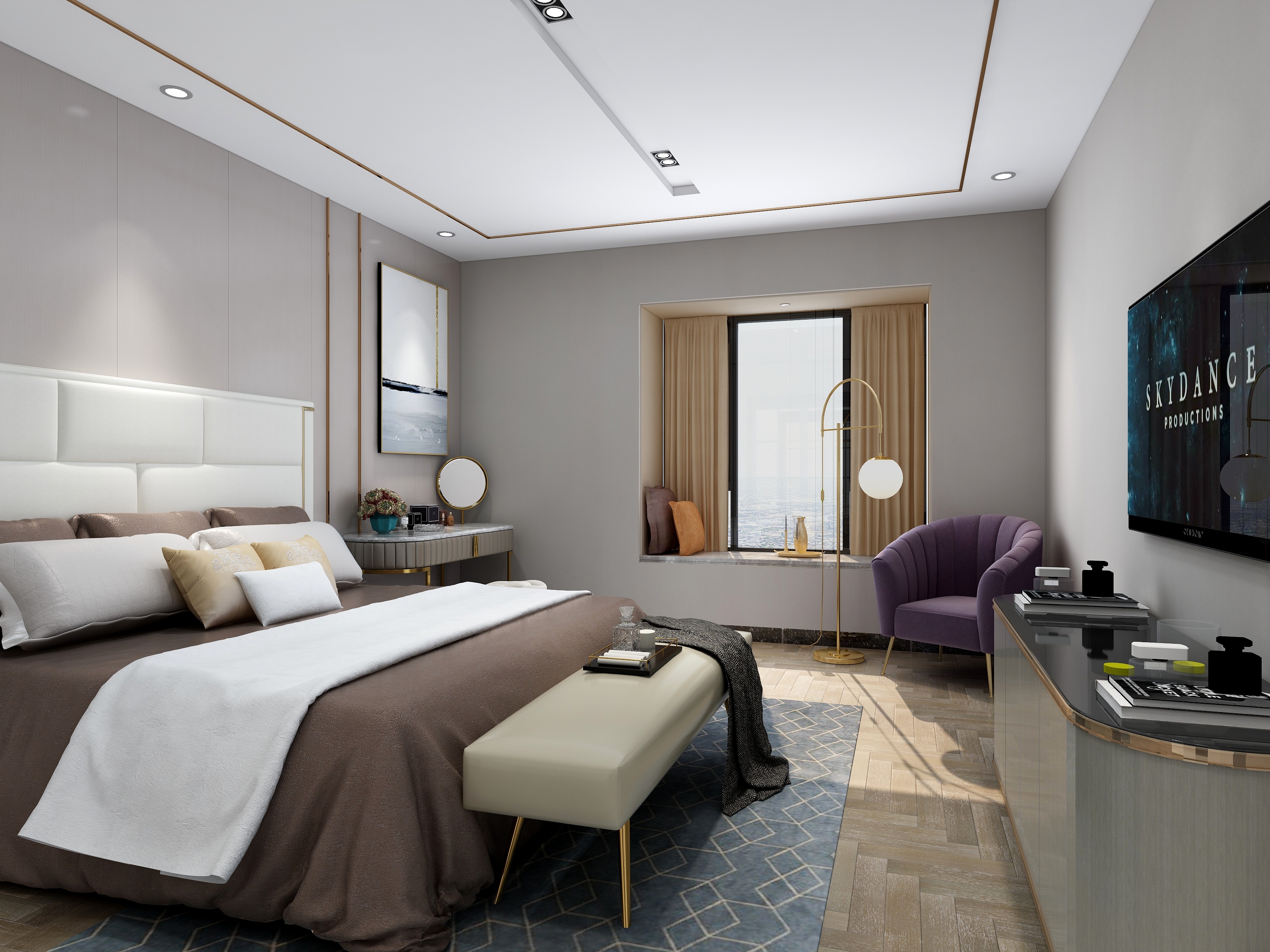 张福梅-现代轻奢风||水木春城一层主卧装修效果图第1张