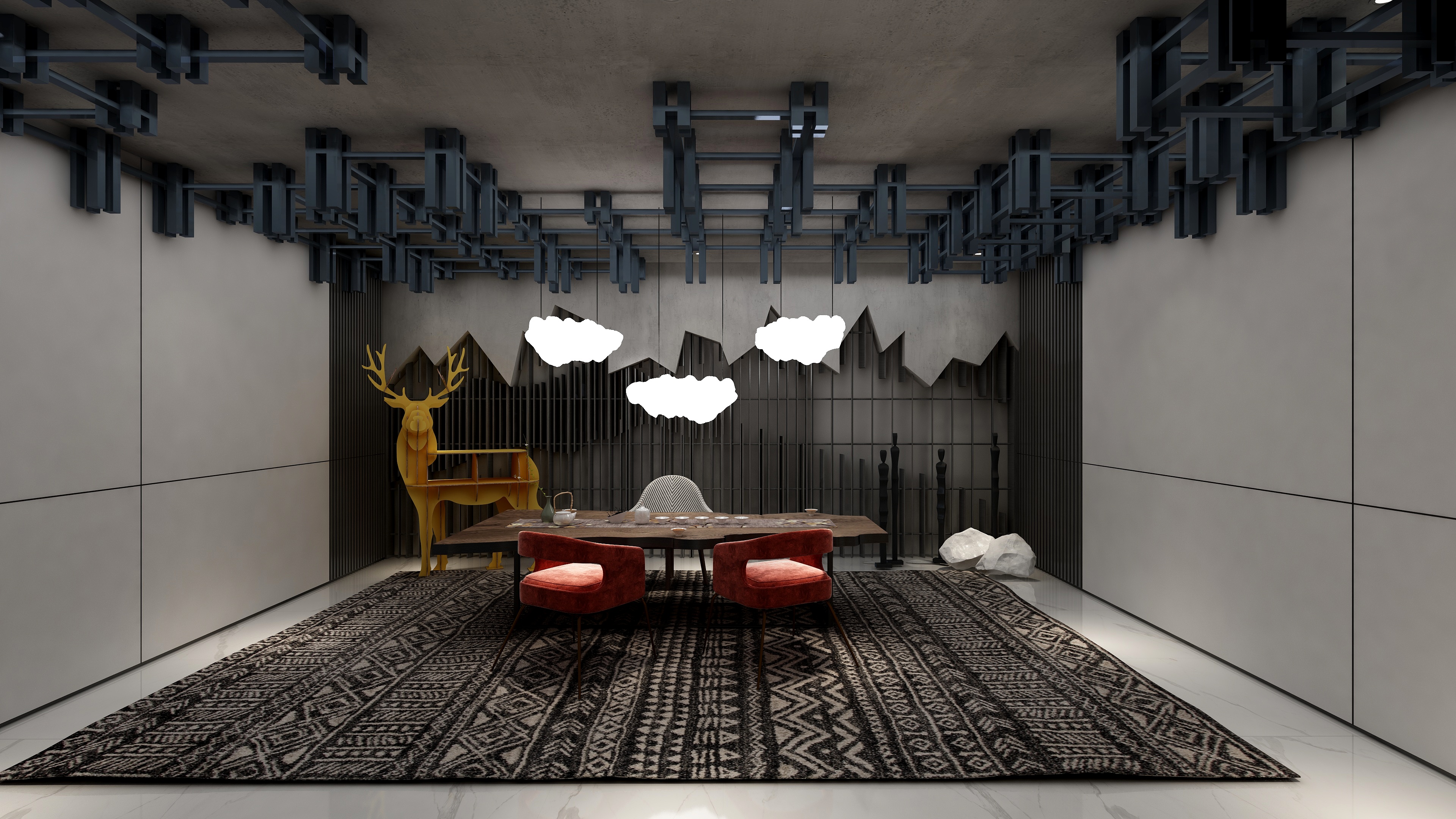 酷家乐优秀设计频道-148㎡现代极简别墅四居地下第一层多功能室装修效果图第1张