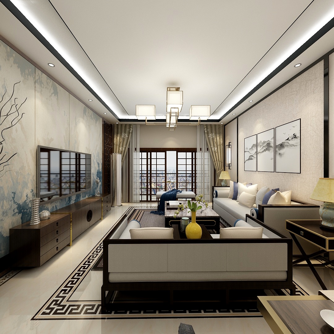 薛强-141方新中式三居装修效果图