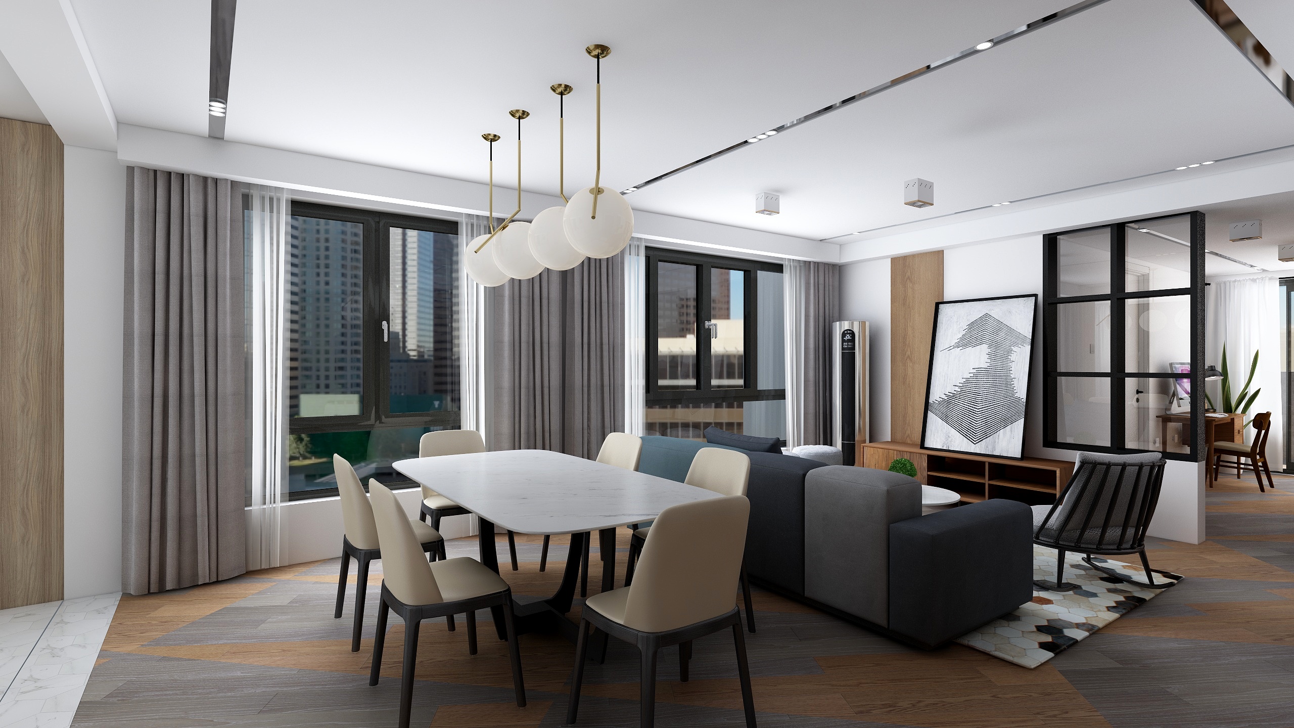 OD设计燃爷-132方现代两居装修效果图