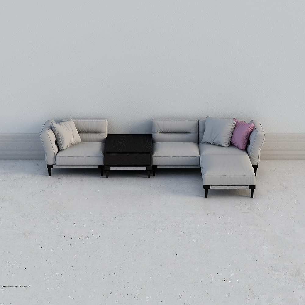优梵艺术Assisi简约现代棉麻布艺三人沙发茶几组合可拆洗北欧风格