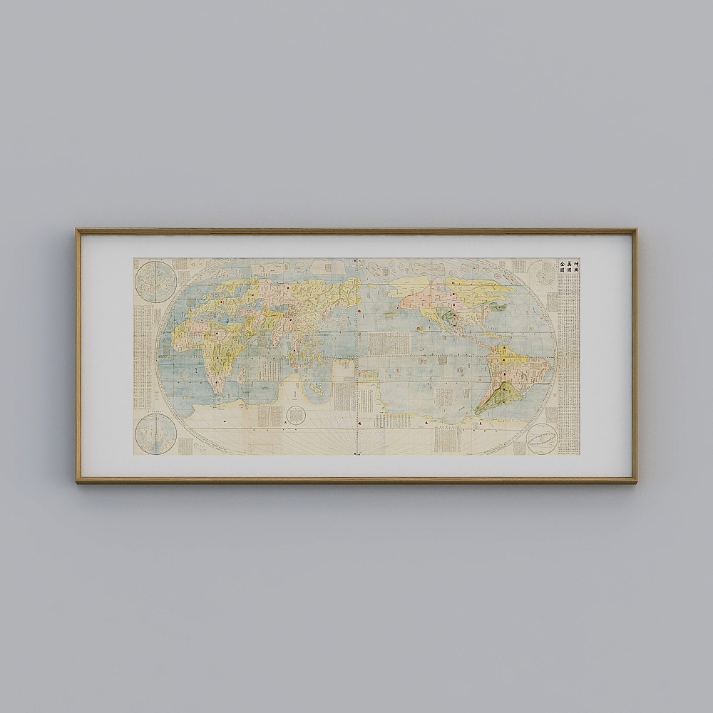 现代复古艺术地理装饰画客厅沙发背景墙挂画壁画坤舆万国全图twlpr-yz-gg-sk-53D模型
