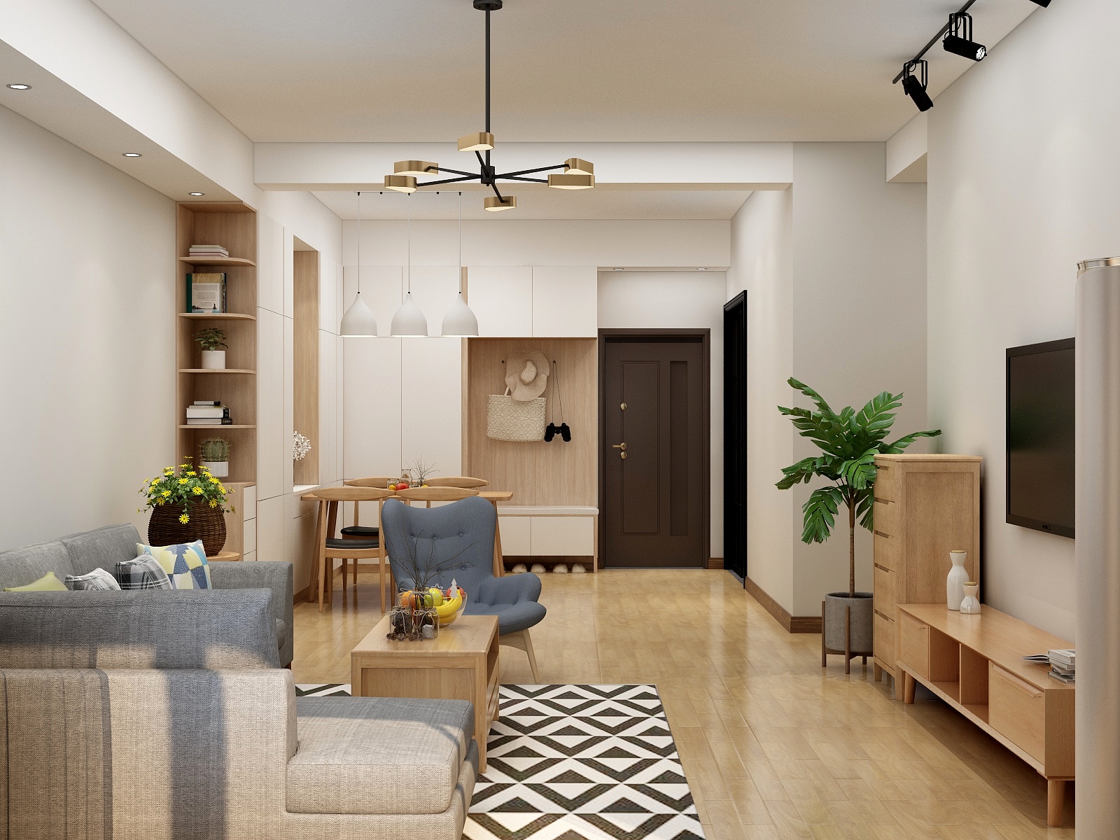 李青越-125㎡北欧两居一层客餐厅装修效果图第5张