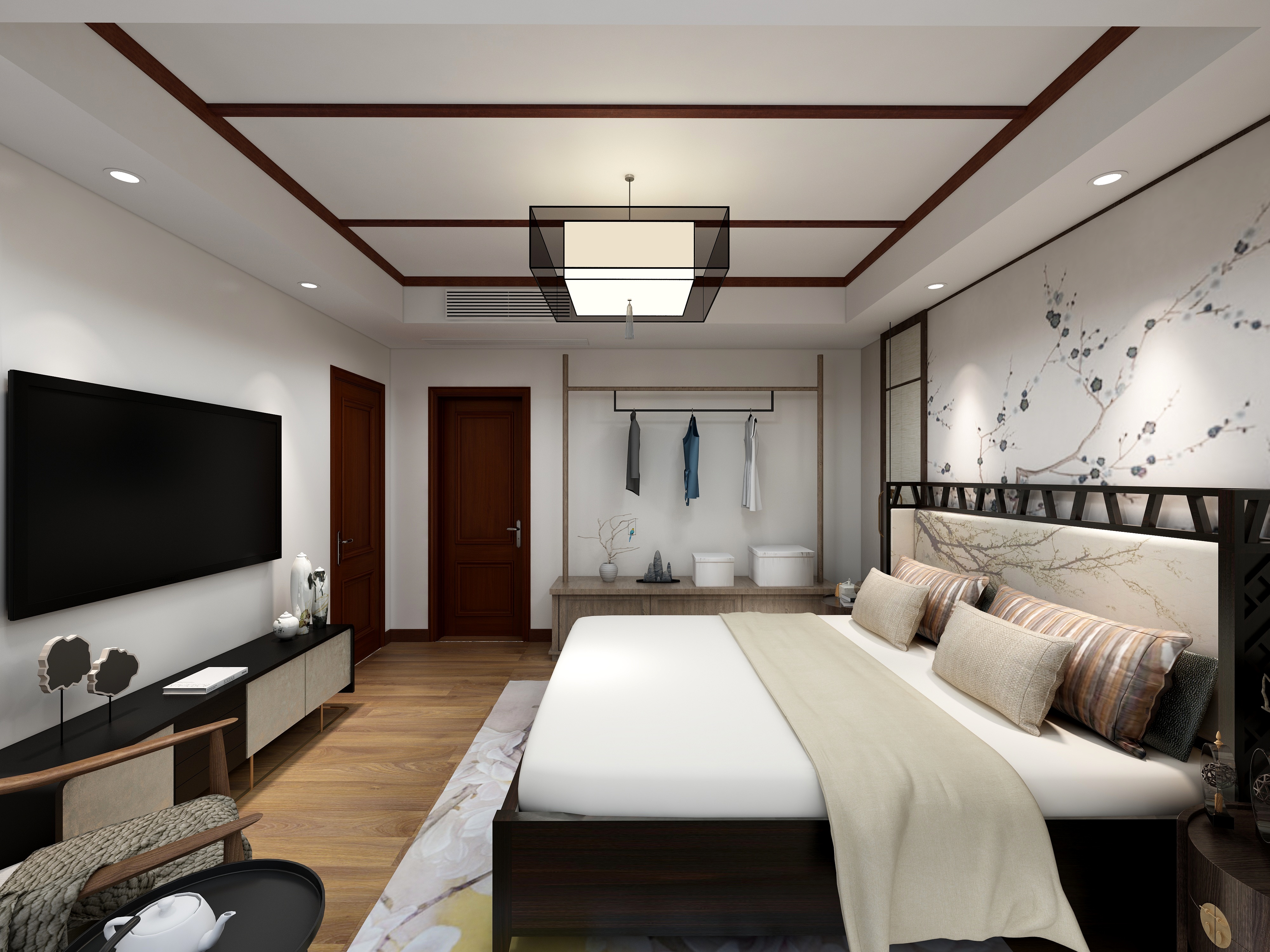 李青越-63方新中式一居一层主卧装修效果图第4张