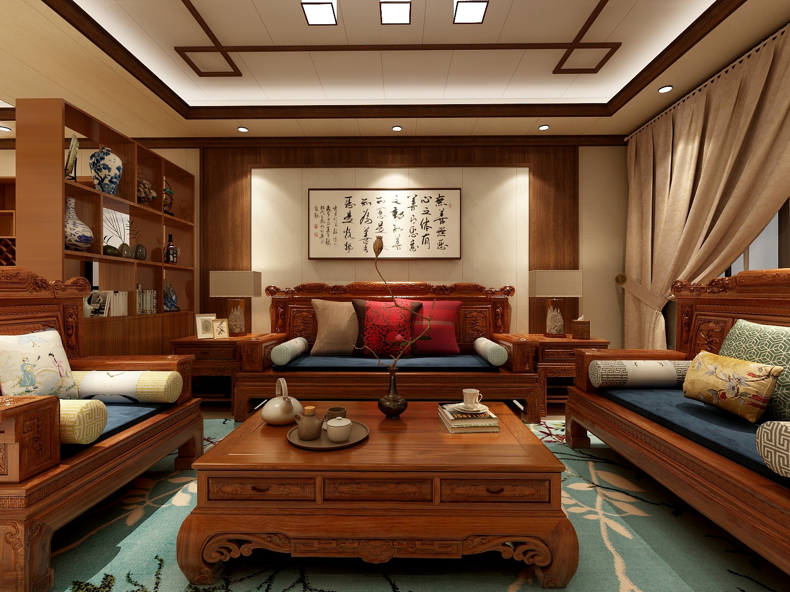 至简名设-文稳康-107方新中式四居装修效果图