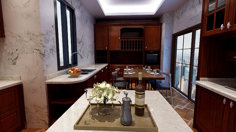 家居设计明-别墅中式厨房-浅色-装修设计方案