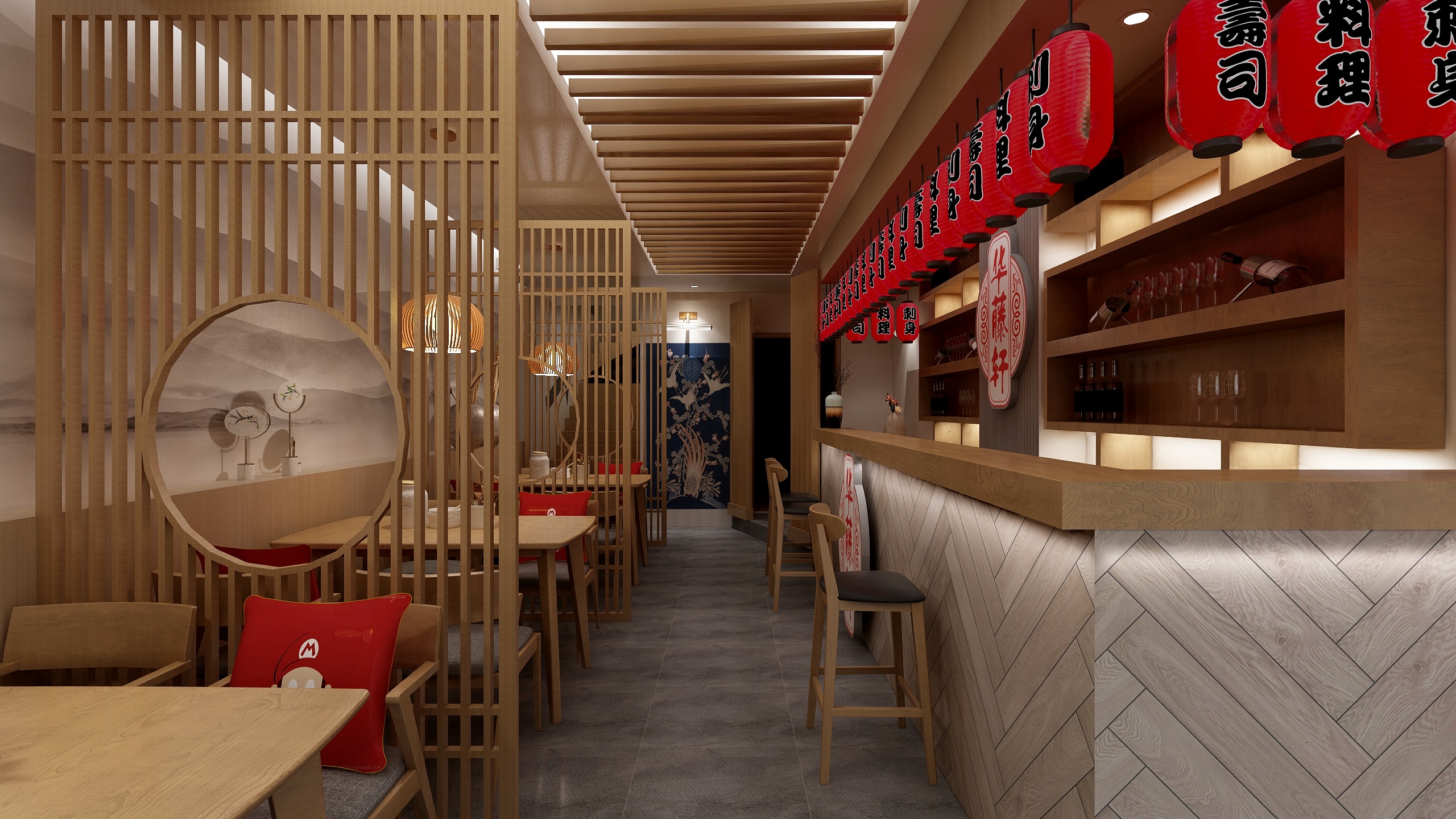 方案----46方日式料理店一层大厅装修效果图第2张
