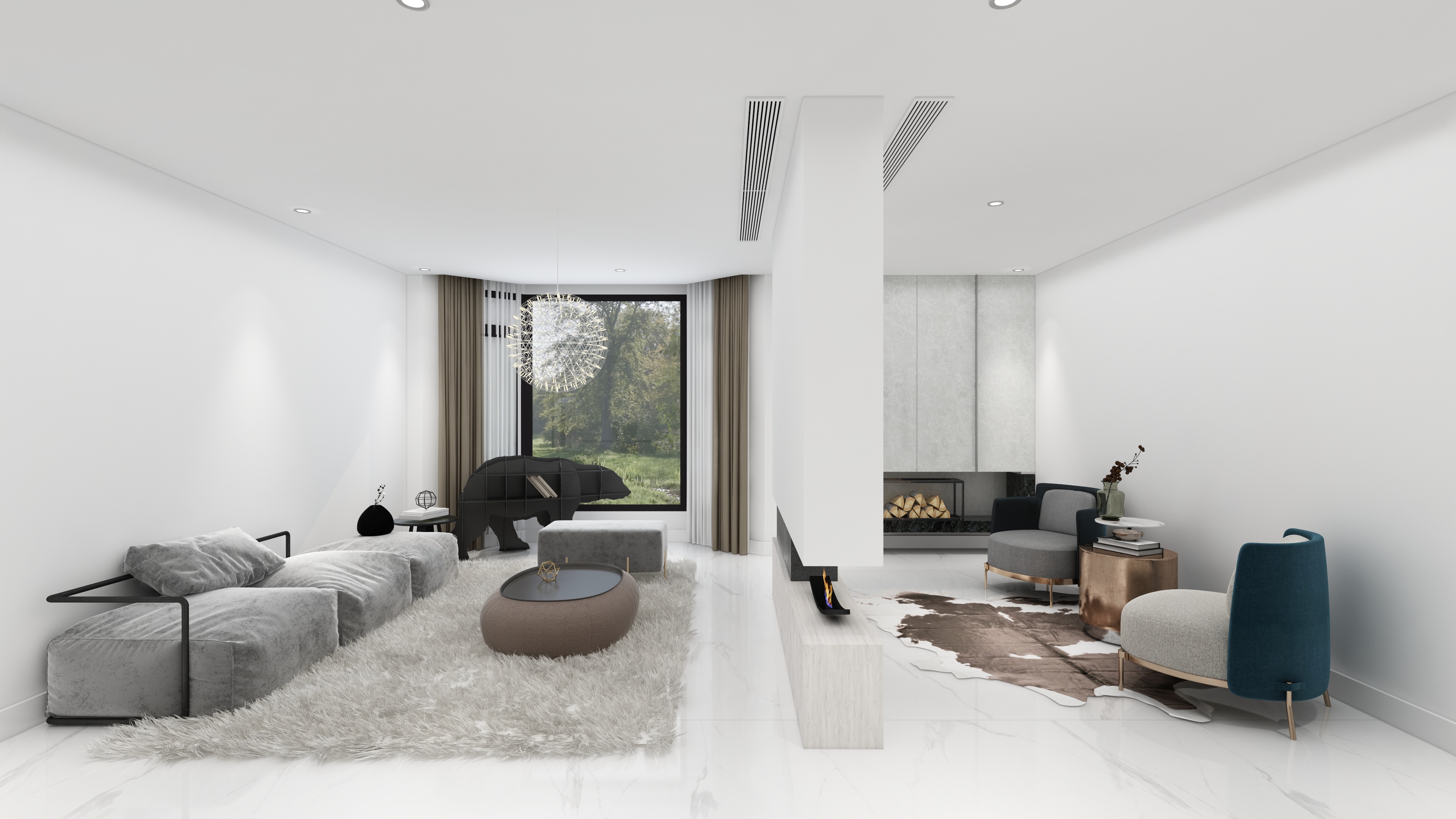 酷家乐优秀设计频道-148㎡现代极简别墅四居二层起居室装修效果图第3张