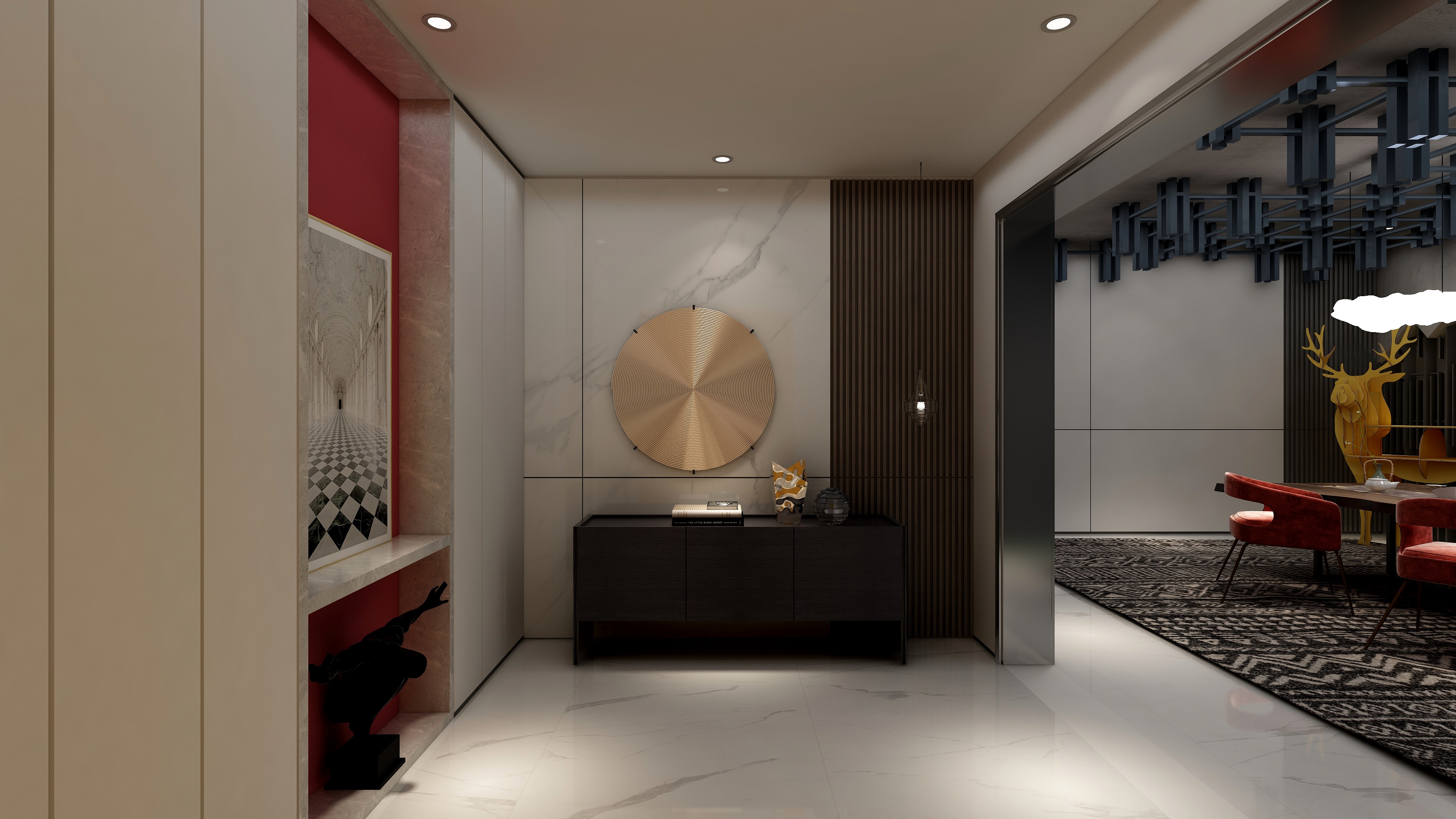 酷家乐优秀设计频道-148㎡现代极简别墅四居地下第一层玄关装修效果图第2张