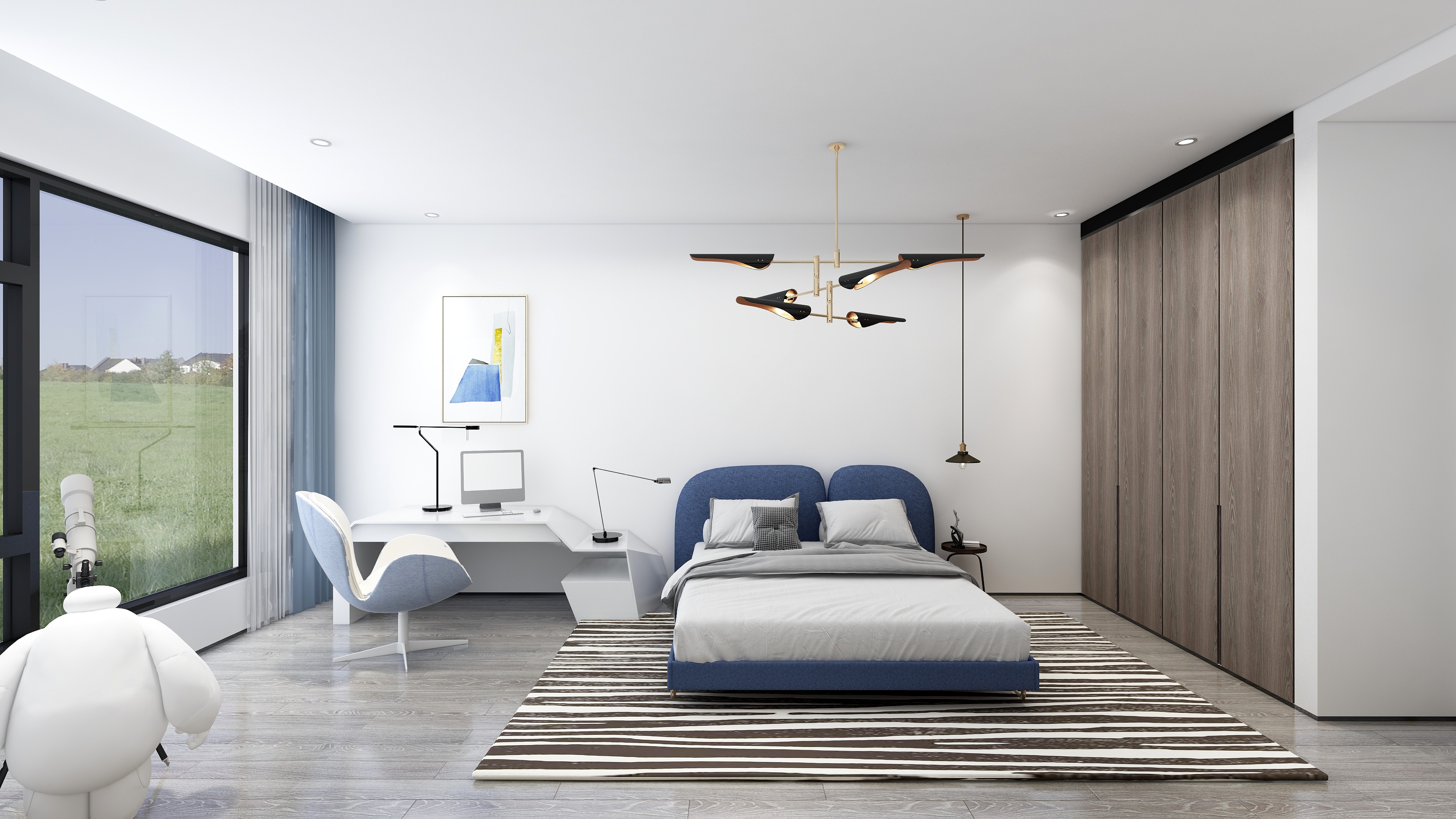 酷家乐优秀设计频道-148㎡现代极简别墅四居二层儿子房装修效果图第1张