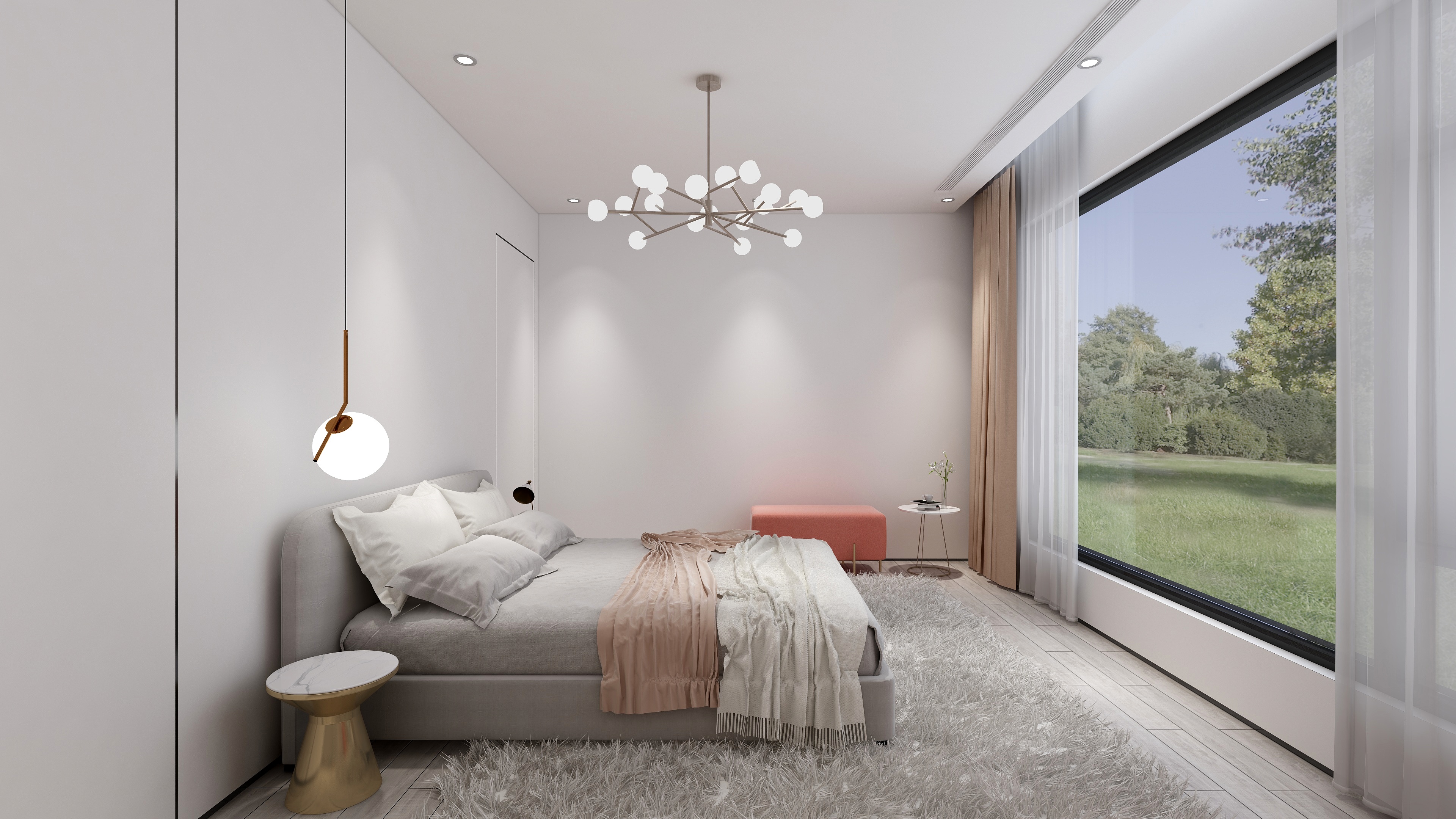 酷家乐优秀设计频道-148㎡现代极简别墅四居二层女儿房装修效果图第1张