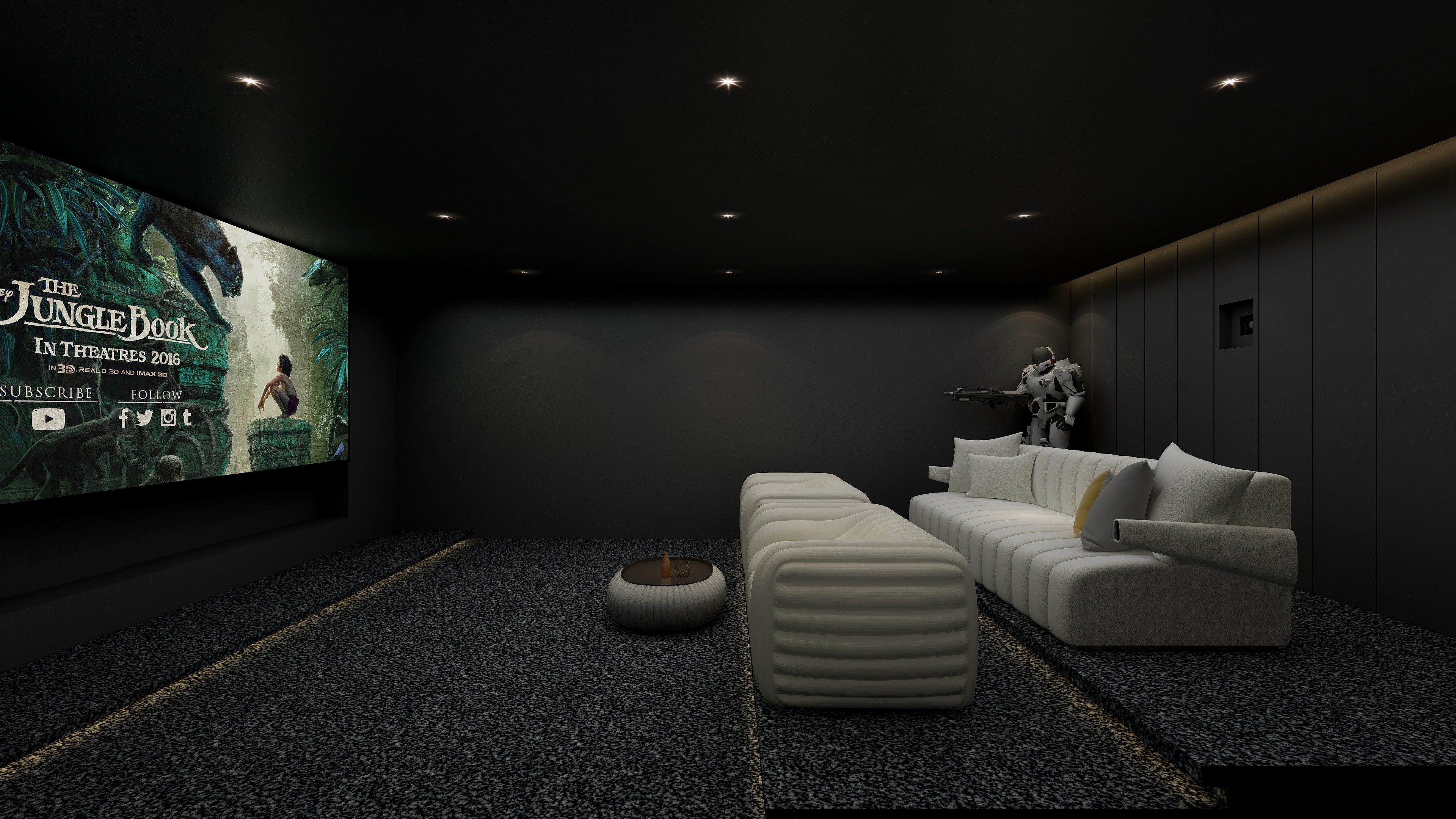 酷家乐优秀设计频道-148㎡现代极简别墅四居地下第一层影视间装修效果图第2张