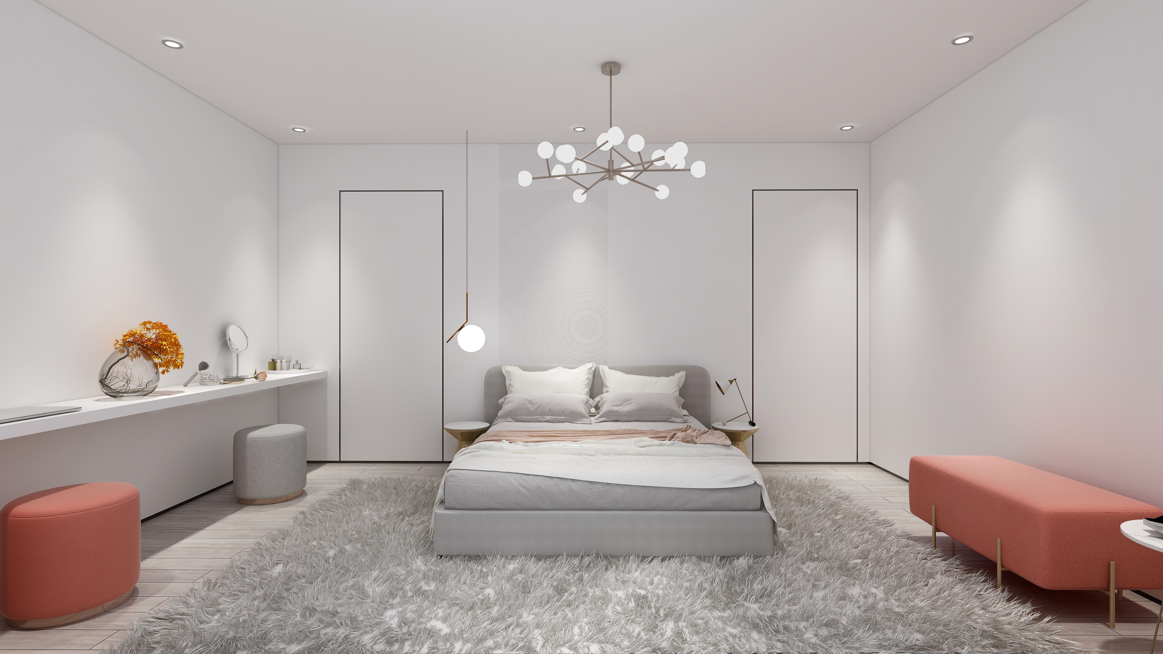 酷家乐优秀设计频道-148㎡现代极简别墅四居二层女儿房装修效果图第2张