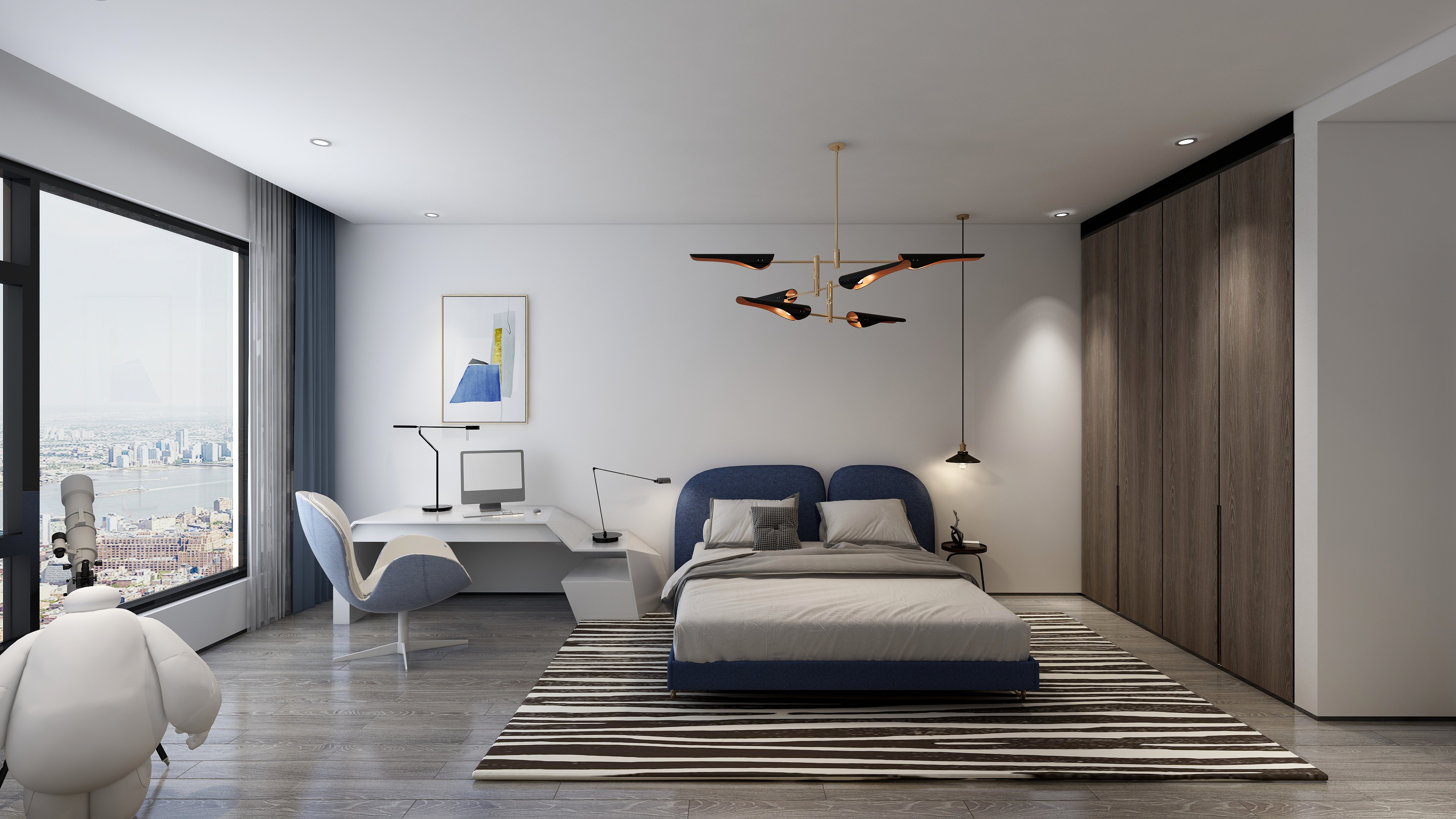 酷家乐优秀设计频道-148㎡现代极简别墅四居二层儿子房装修效果图第2张