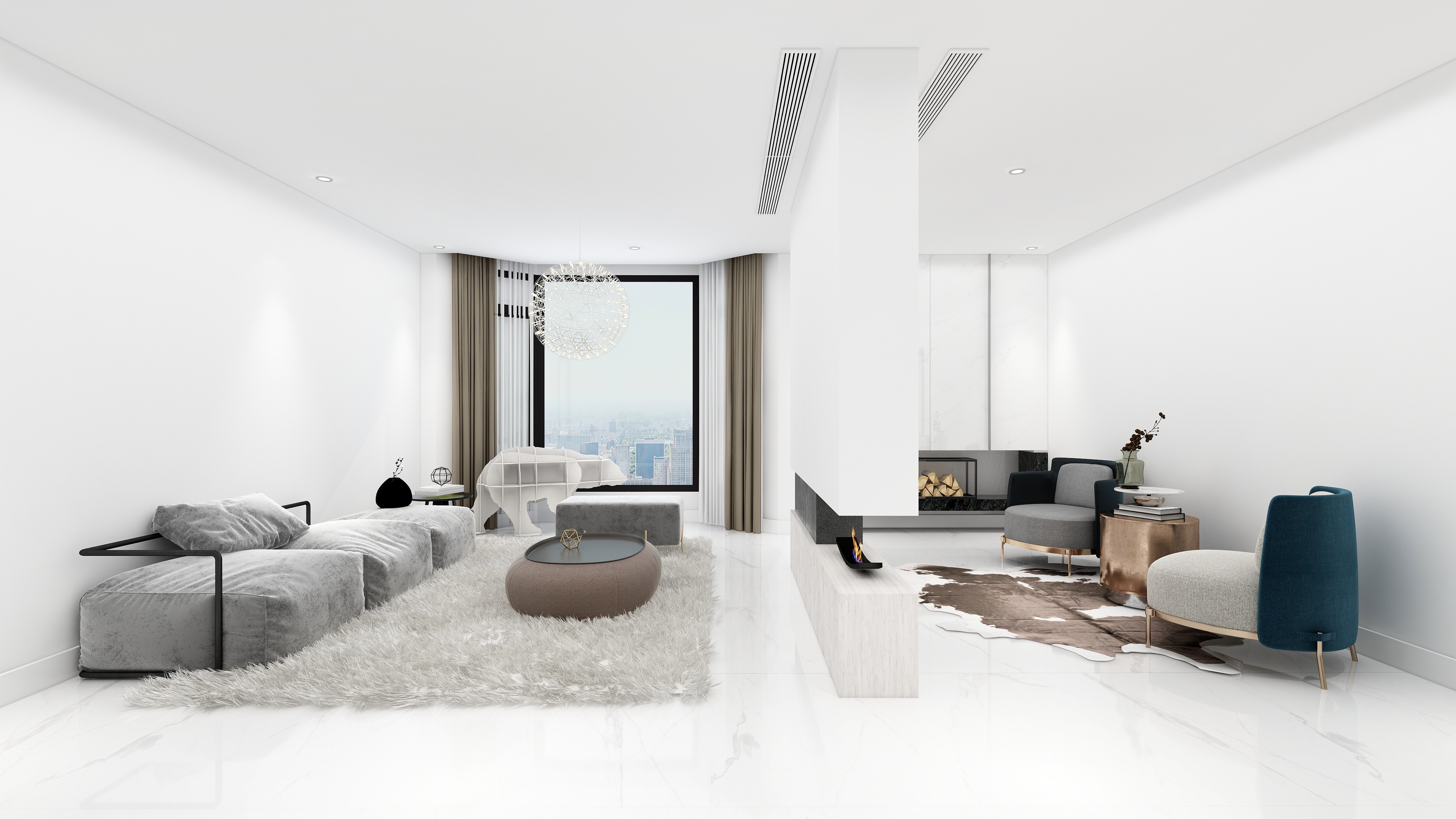 酷家乐优秀设计频道-148㎡现代极简别墅四居二层起居室装修效果图第2张