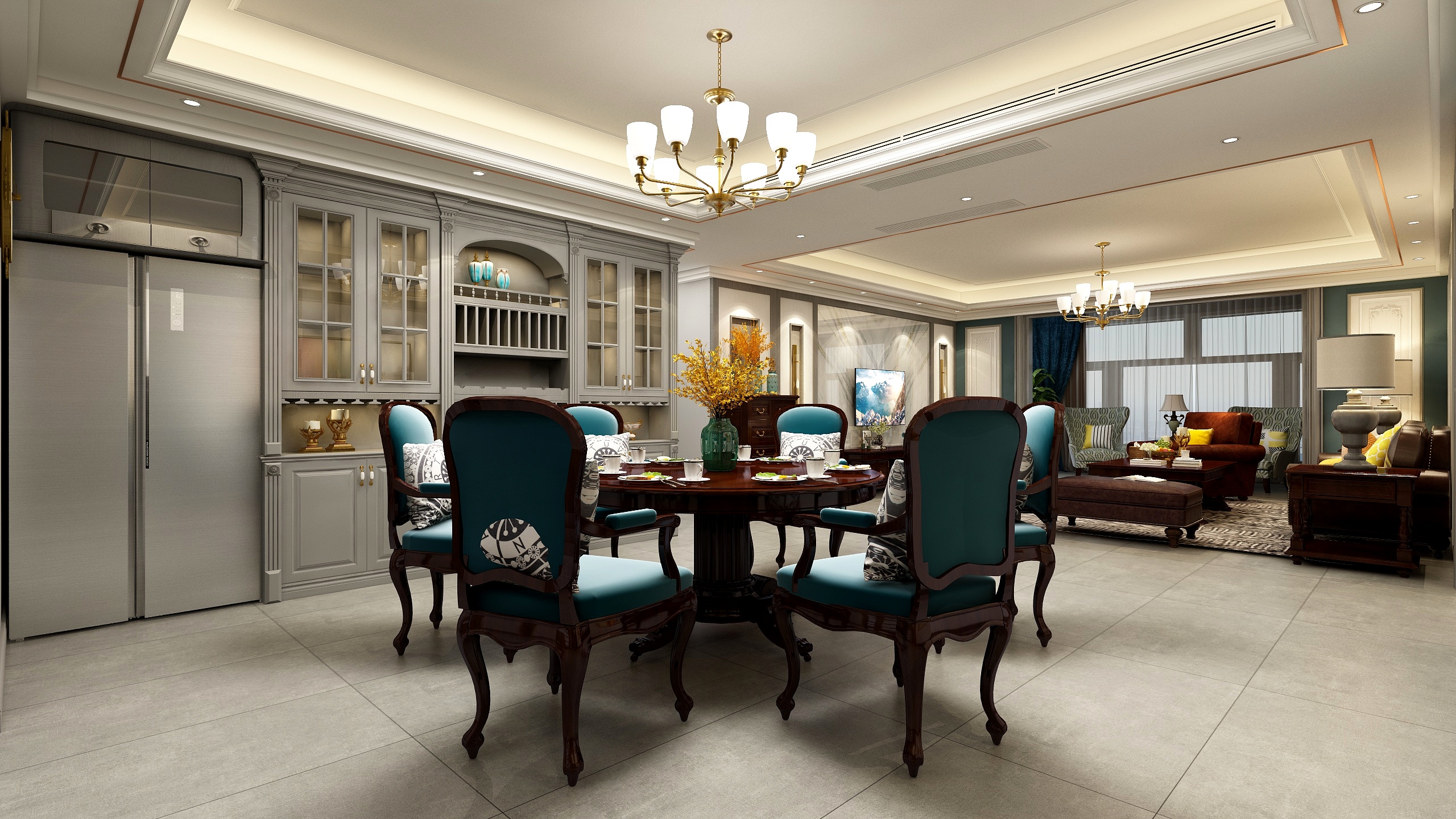 装修设计陈先生-《梦想的家》现代轻奢美式一层客餐厅装修效果图第1张