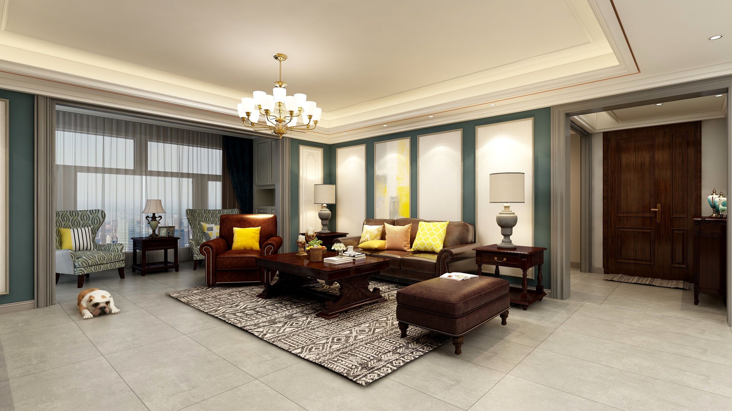 装修设计陈先生-《梦想的家》现代轻奢美式一层客餐厅装修效果图第3张