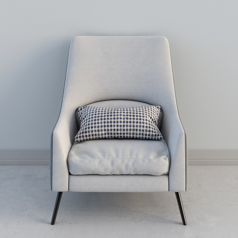 现代浅灰白色单人沙发43D模型