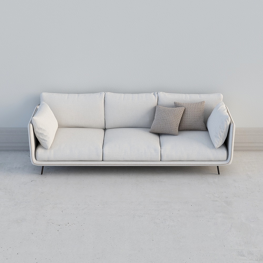 现代浅灰白色多人沙发23D模型