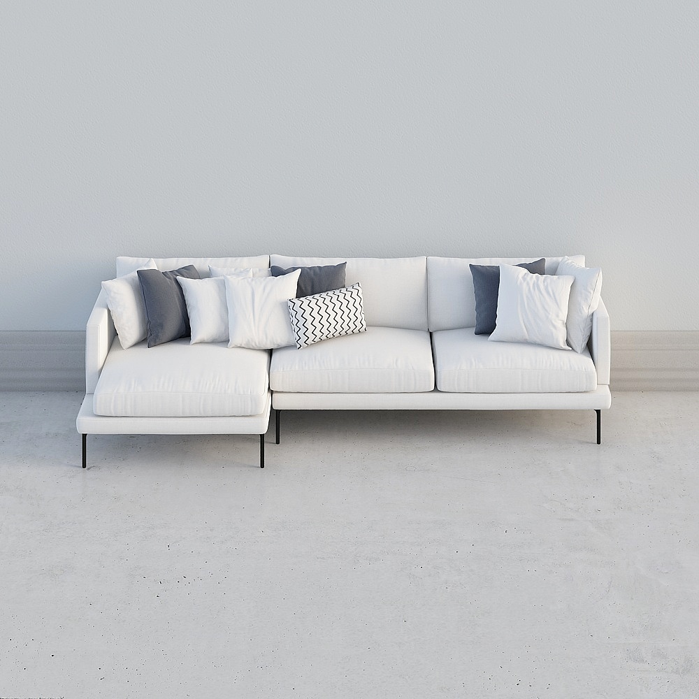 现代浅灰白色多人沙发13D模型