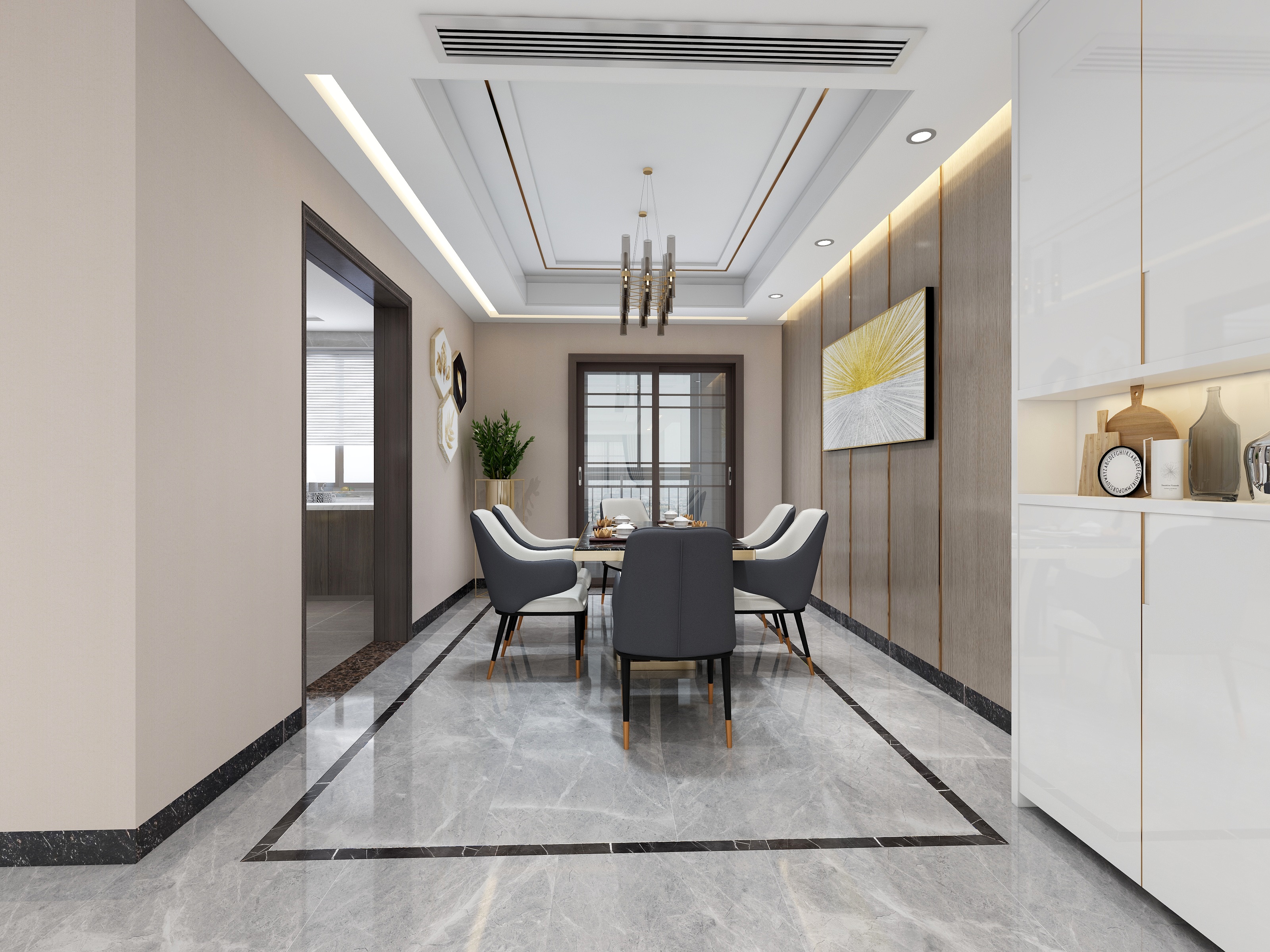 张福梅-现代轻奢风||水木春城一层客餐厅装修效果图第4张