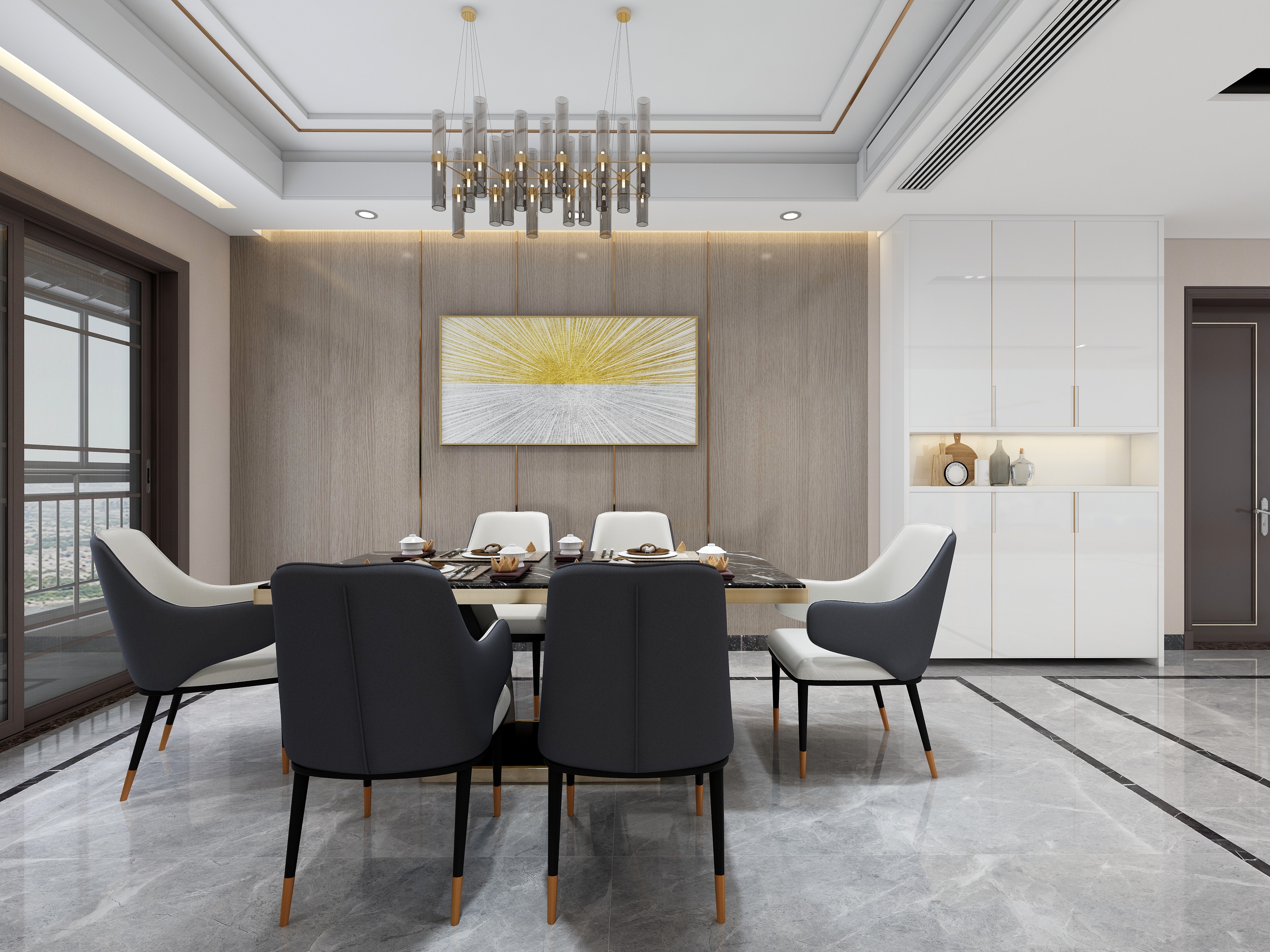 张福梅-现代轻奢风||水木春城一层客餐厅装修效果图第2张