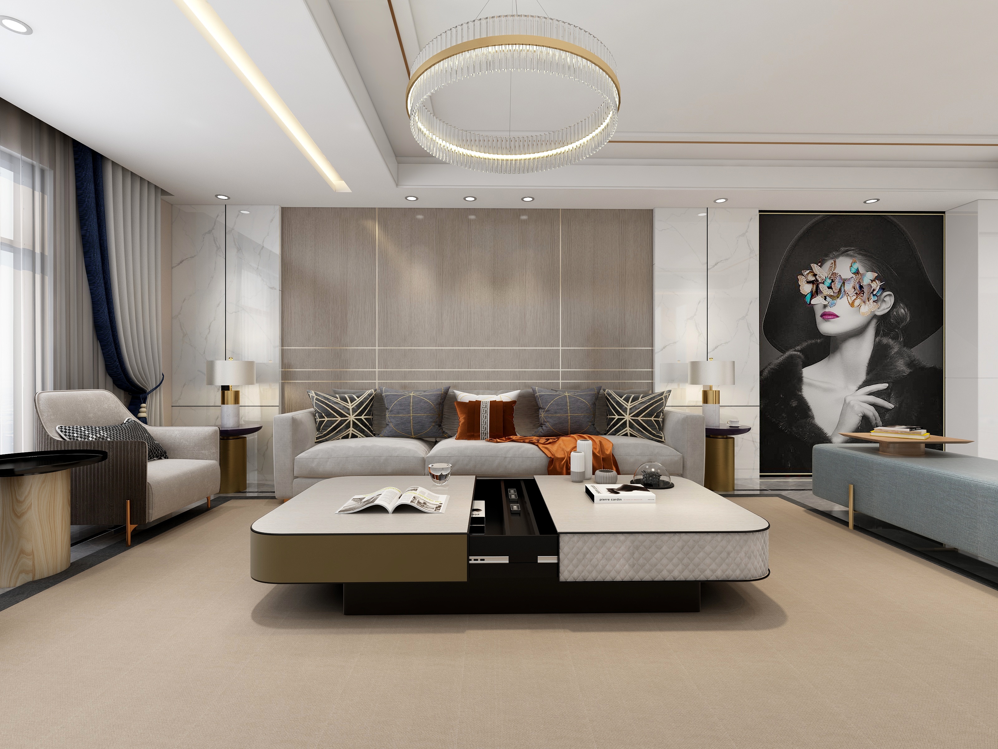 张福梅-现代轻奢风||水木春城一层客餐厅装修效果图第3张