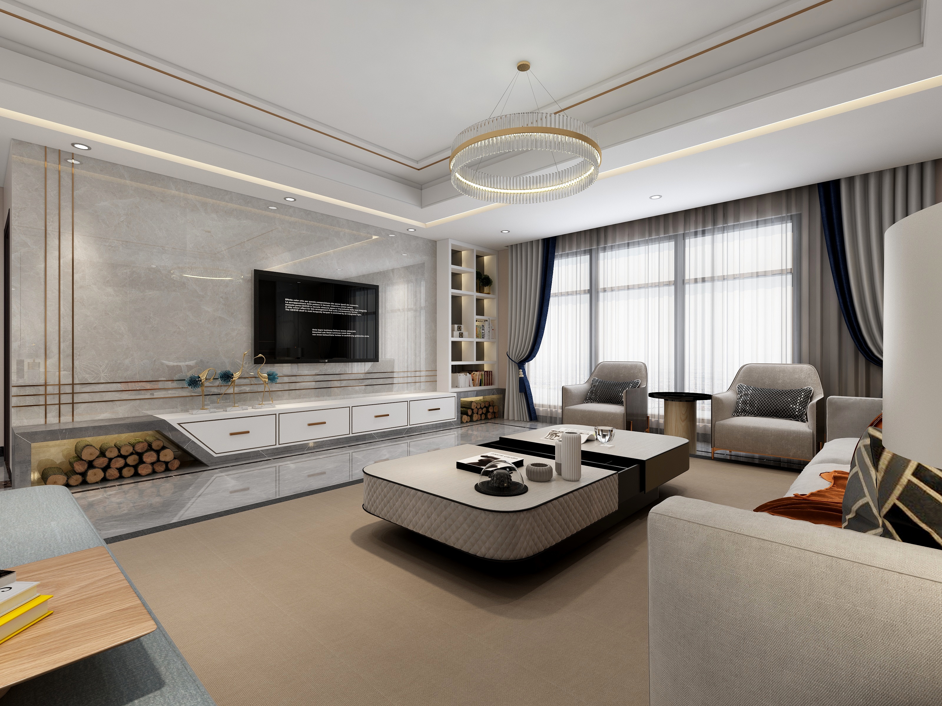 张福梅-现代轻奢风||水木春城一层客餐厅装修效果图第5张