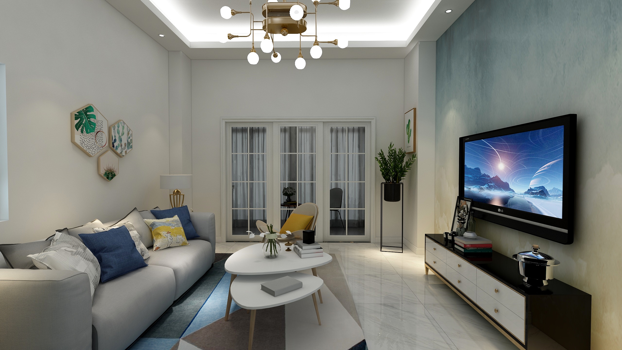 刘露-北欧-客餐厅卧室全景图-自建房博夏～最终效果-装修设计方案