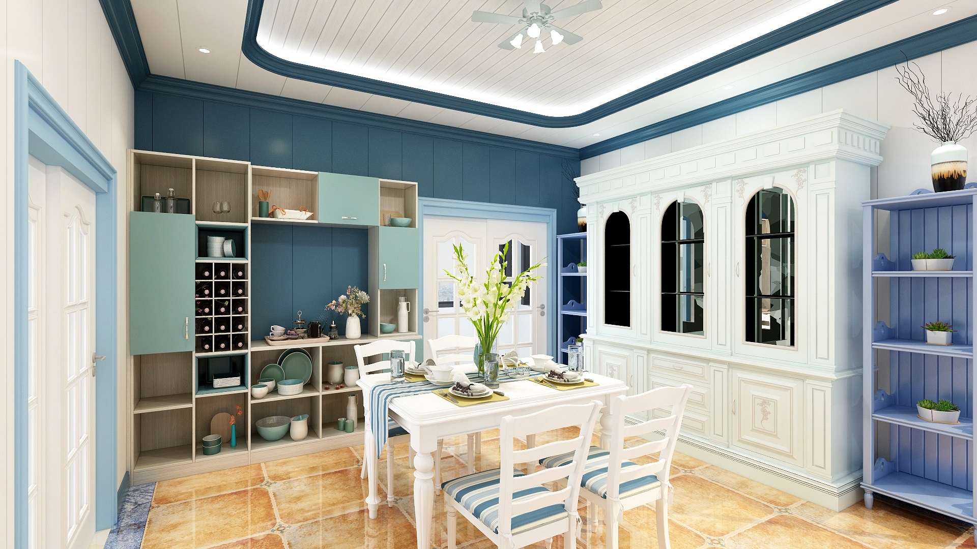 珠穆朗玛dUDg-122方地中海三居一层客餐厅装修效果图第3张