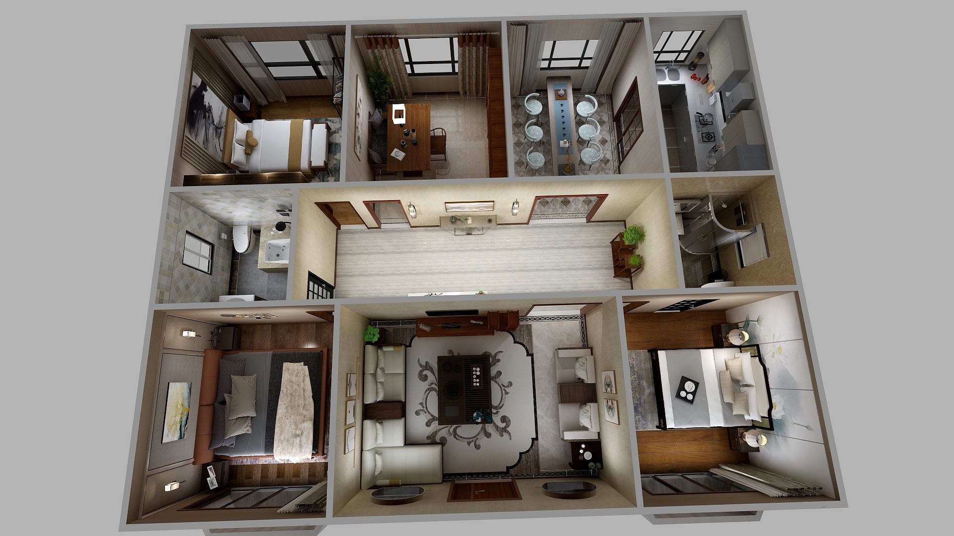 慵懒的熊-新中式＿屋舍-装修设计方案