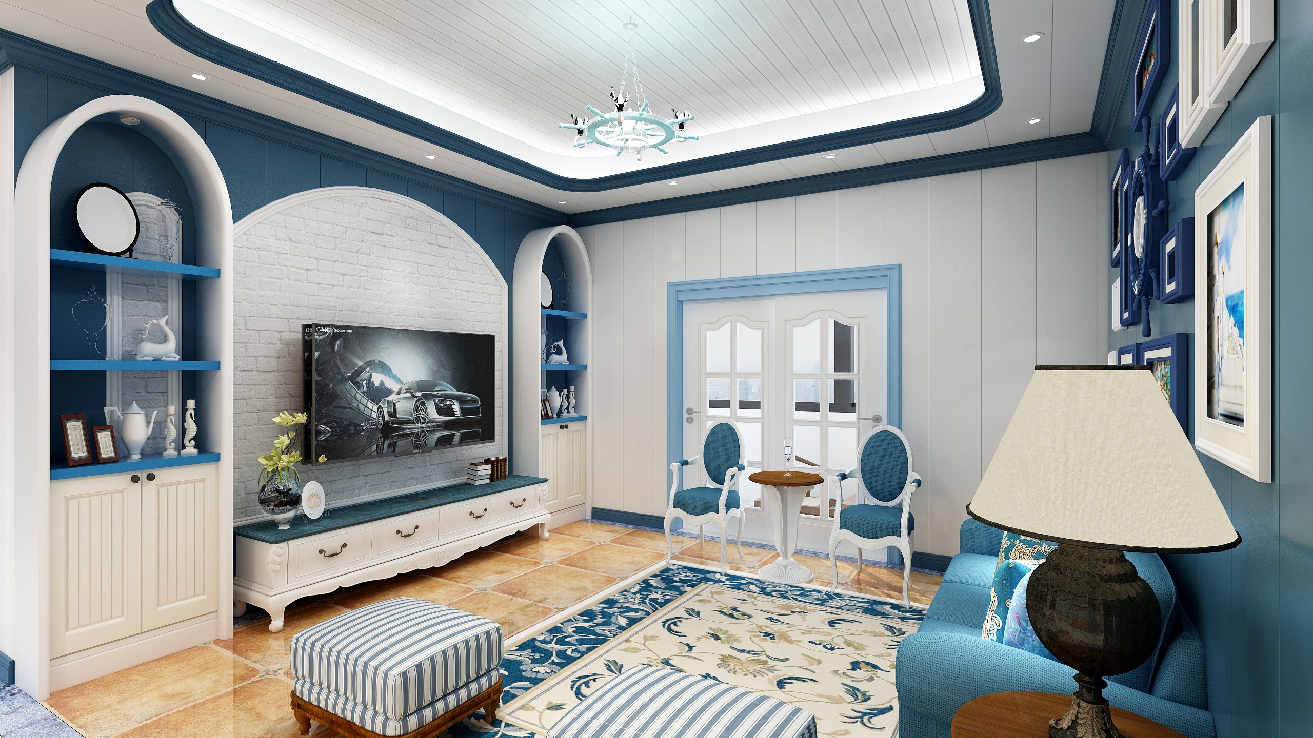 珠穆朗玛dUDg-122方地中海三居一层客餐厅装修效果图第4张