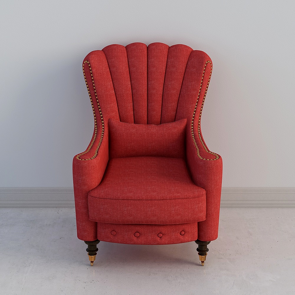 现代美式红色单人沙发23d模型