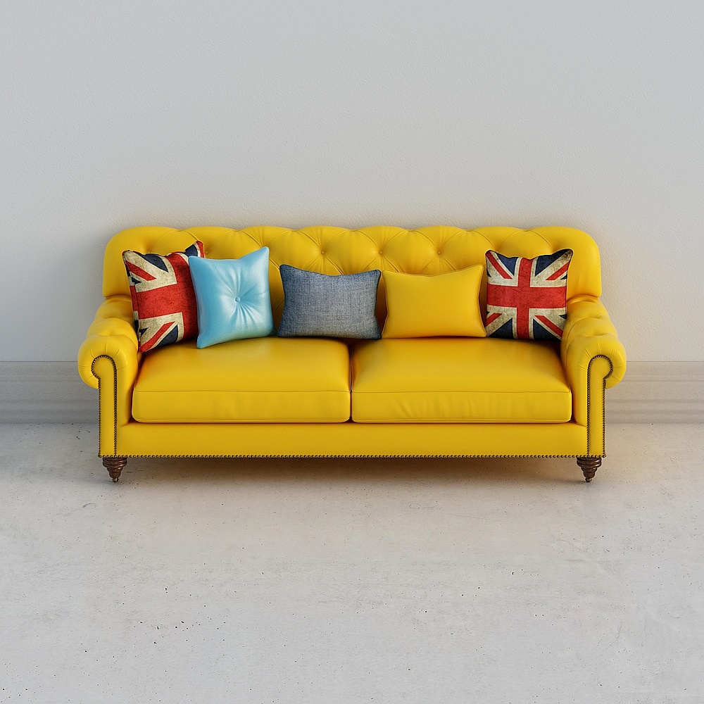 现代美式黄色双人沙发2
