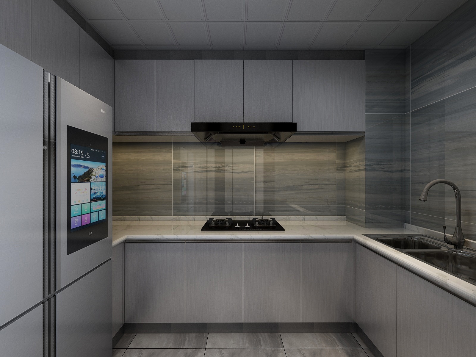 李青越-117方新中式三居一层厨房装修效果图第3张