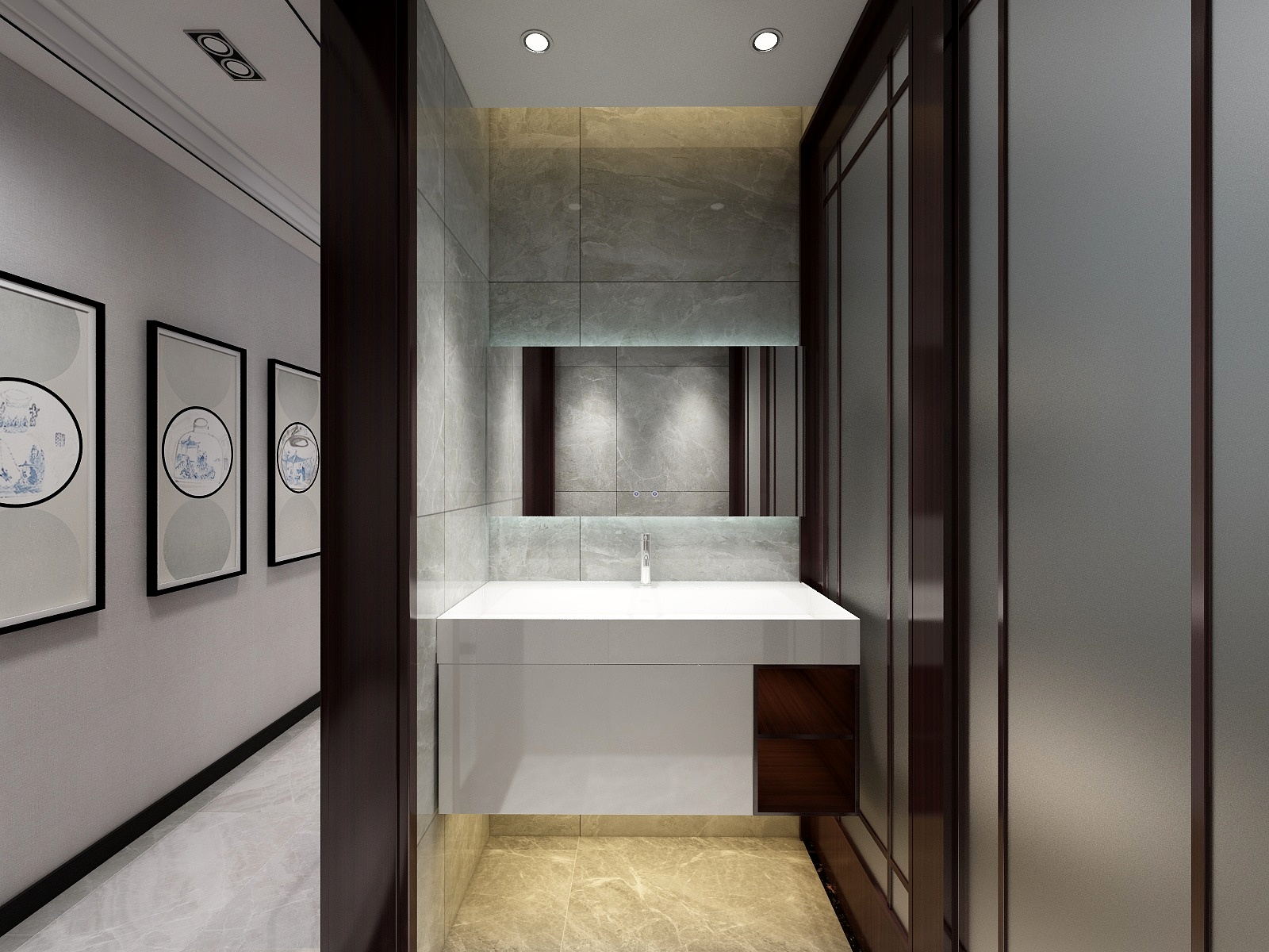李青越-117方新中式三居一层卫生间装修效果图第3张