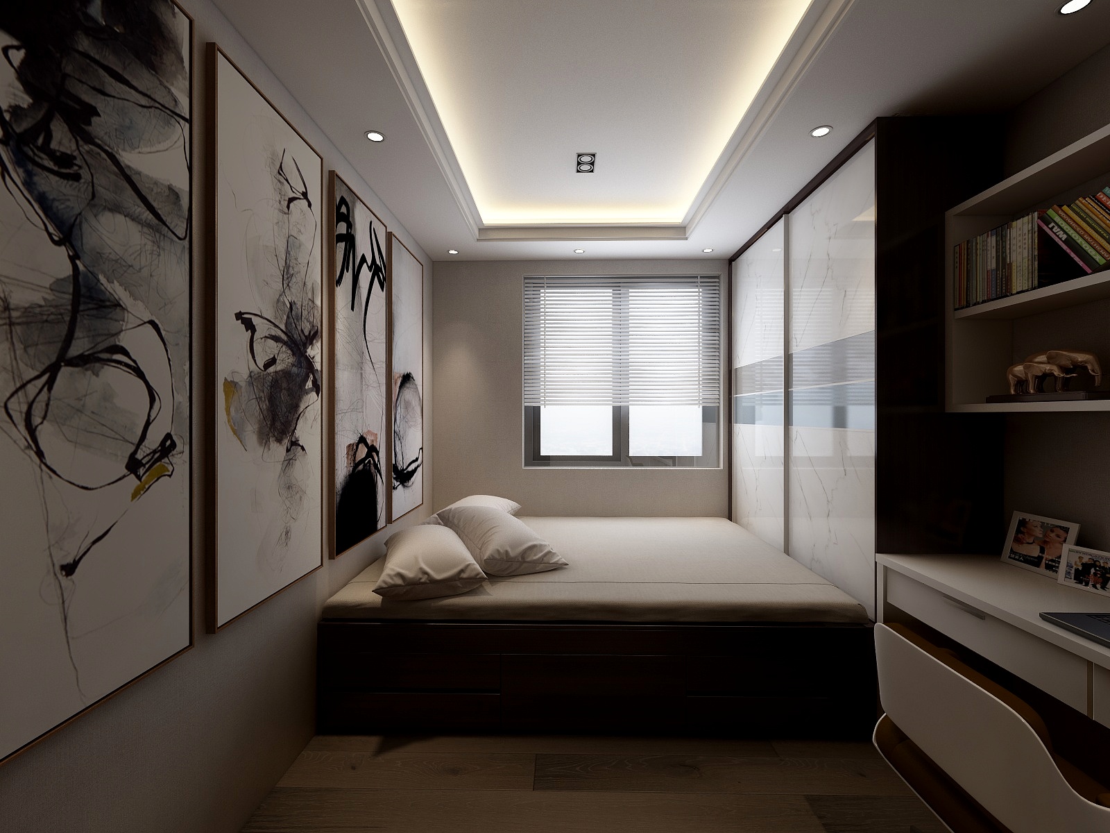 李青越-117方新中式三居一层次卧装修效果图第3张