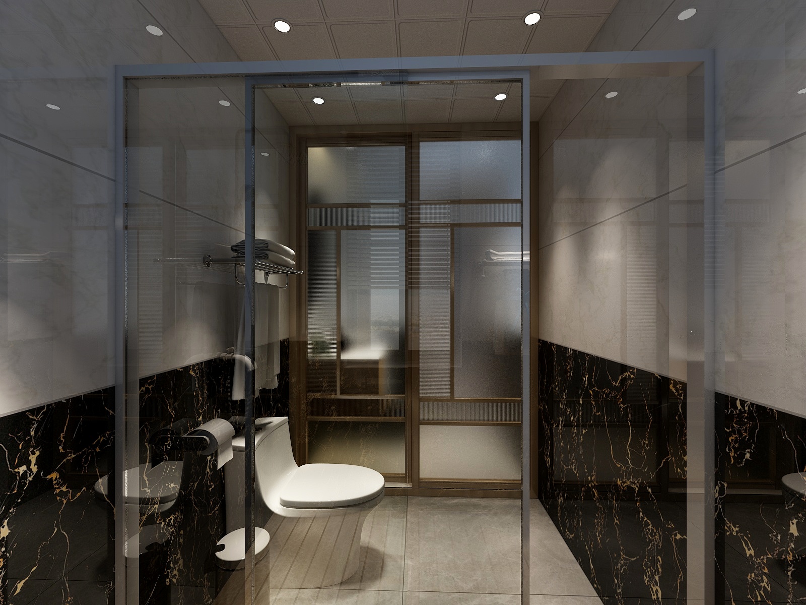 李青越-130方新中式两居一层卫生间装修效果图第1张