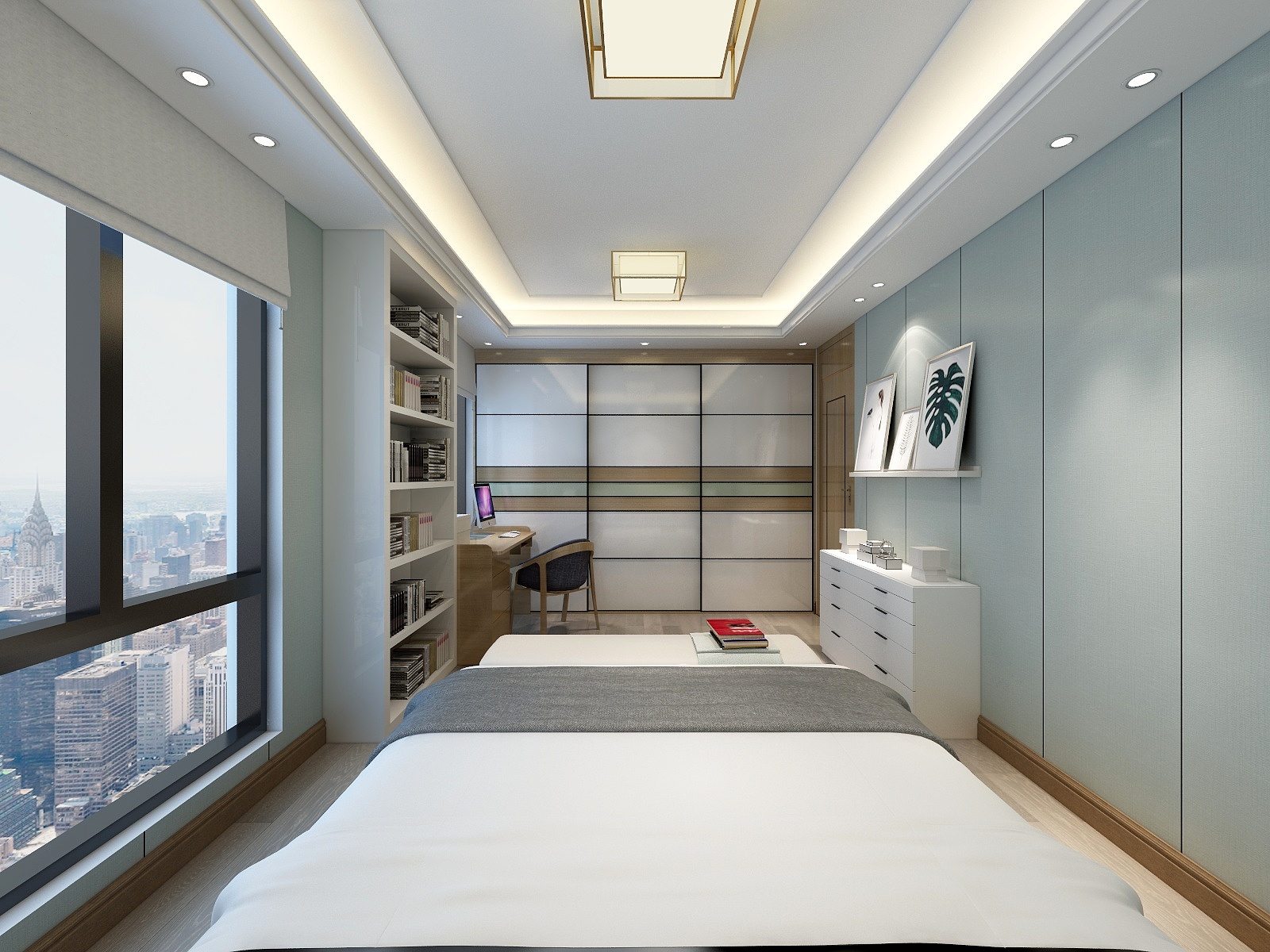 李青越-130方新中式两居一层书房装修效果图第1张