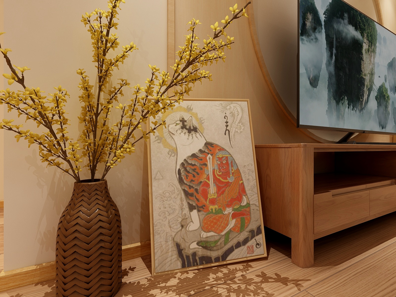 至简名设-文稳康-木语-日式原木风一层客餐厅装修效果图第1张