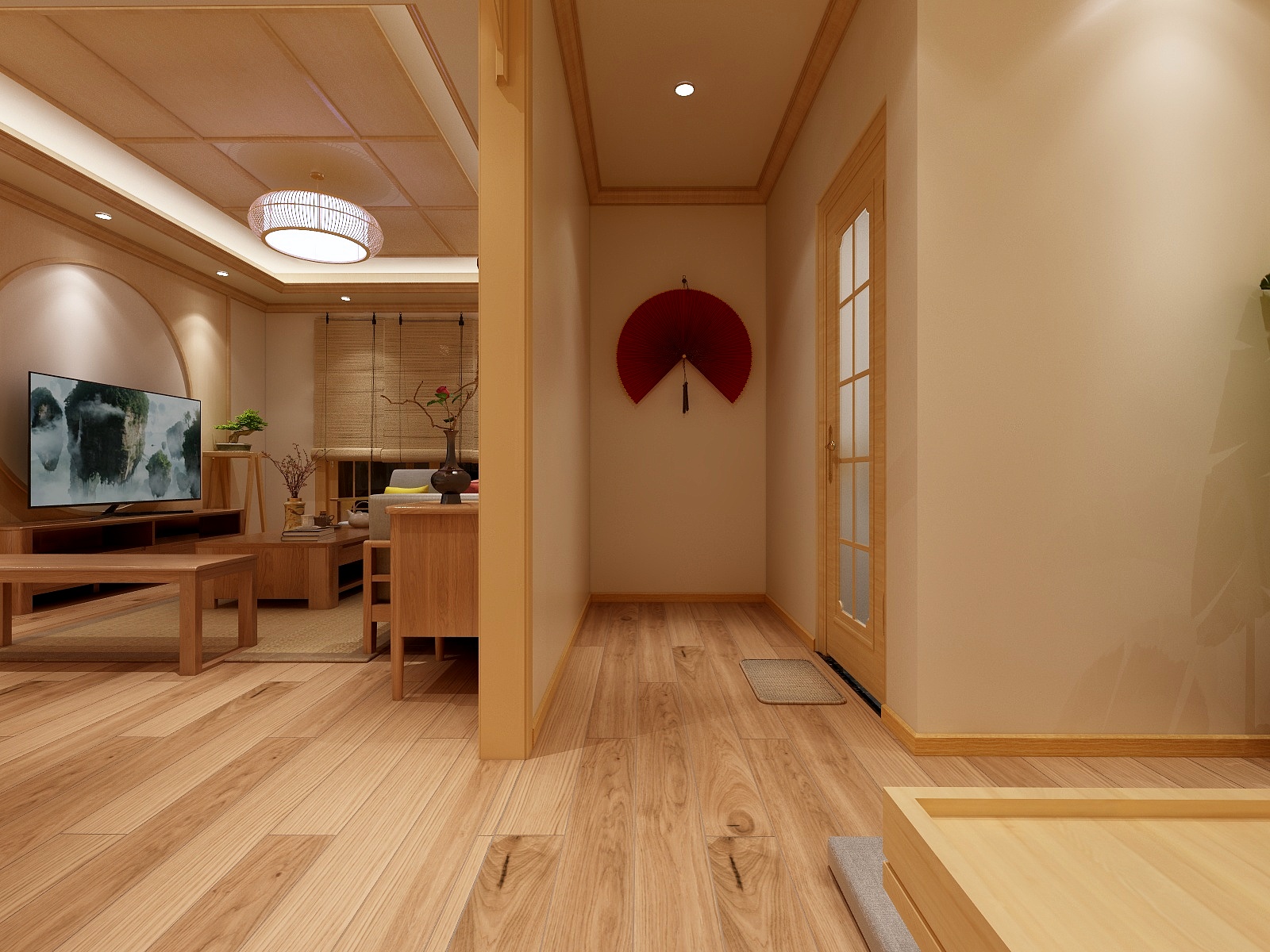 至简名设-文稳康-木语-日式原木风一层娱乐区装修效果图第2张
