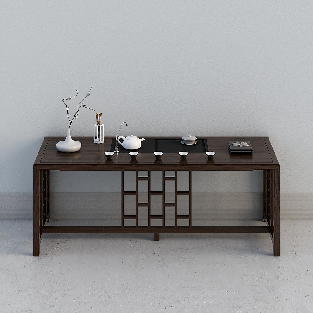 格物C茶台1.83M_加饰品组合3D模型