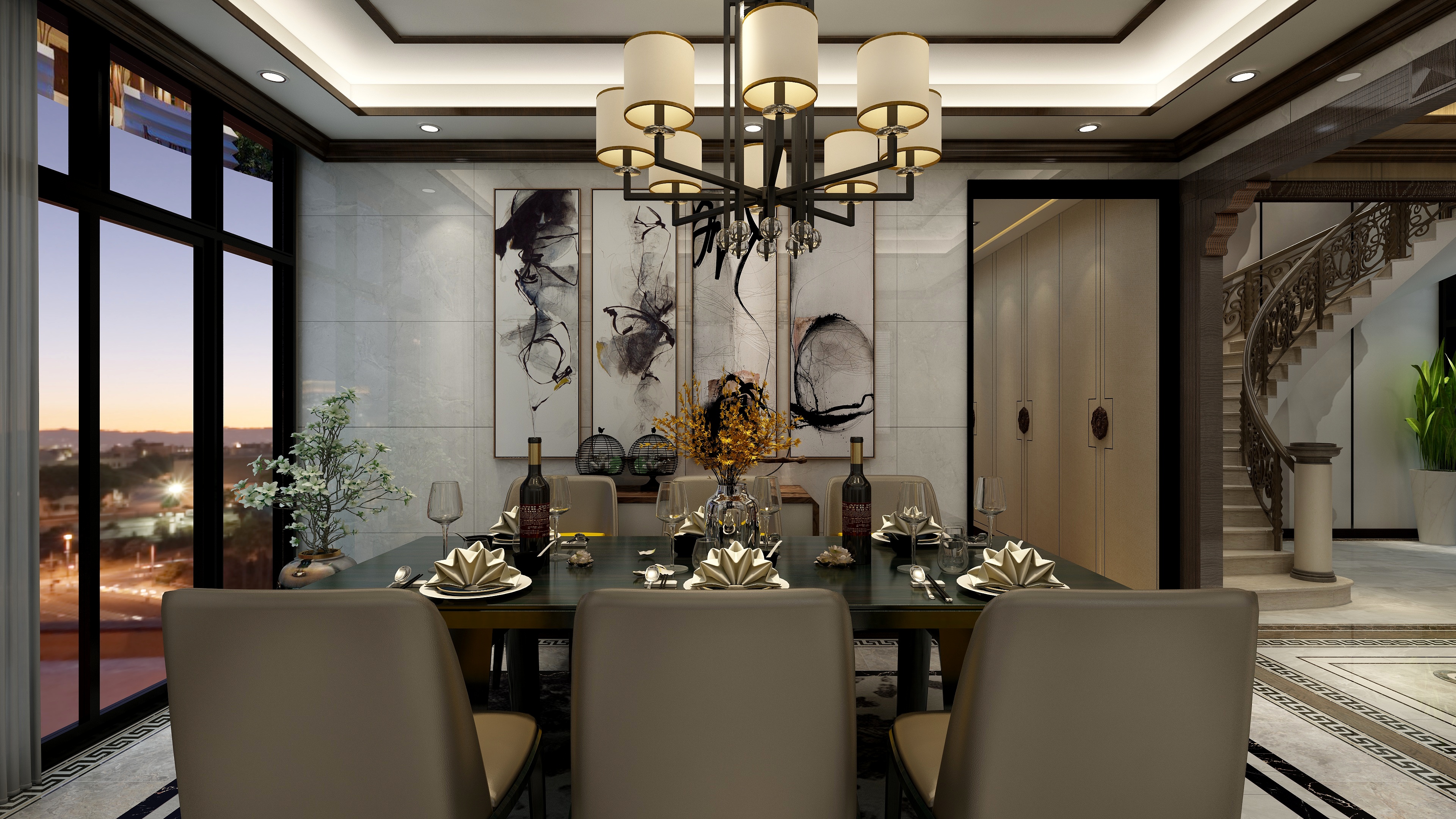 欧叶ling1-133㎡新中式三居装修效果图