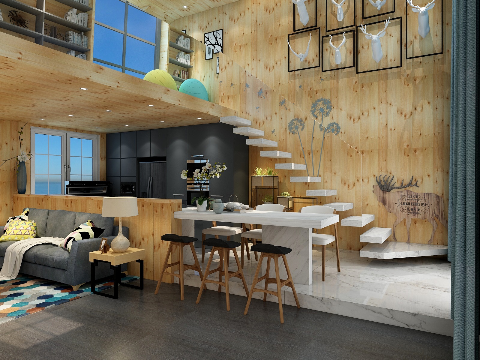 东玖-现代混搭客餐厅一层餐厅装修效果图第2张