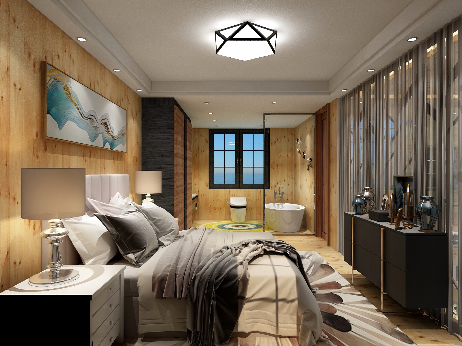 东玖-现代混搭客餐厅一层卧室装修效果图第2张