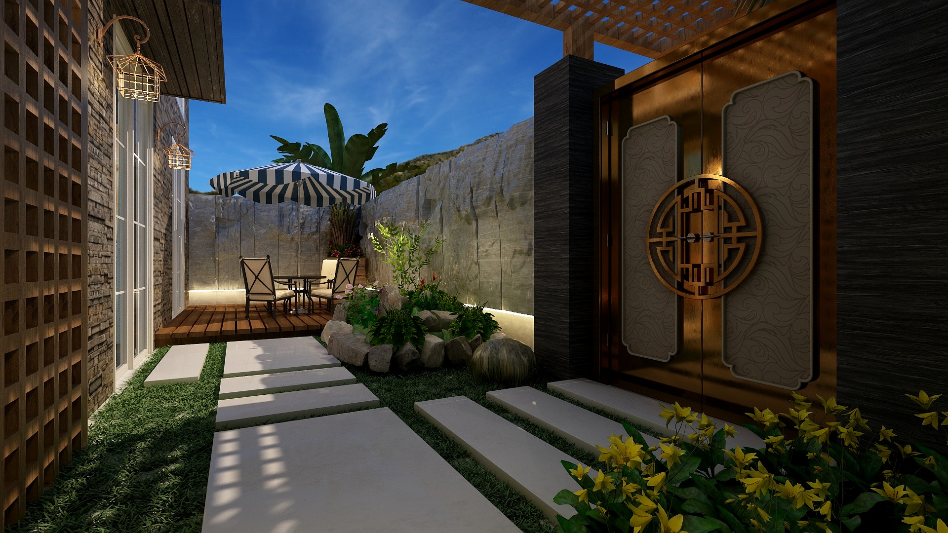 东玖-现代混搭客餐厅一层入户花园装修效果图第2张