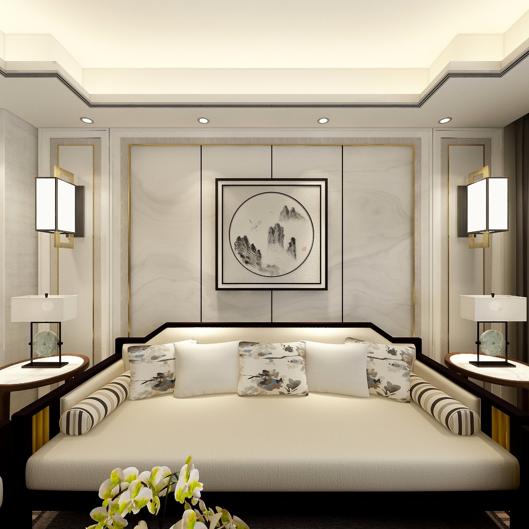 李青越-115方新中式三居一层客餐厅装修效果图第2张