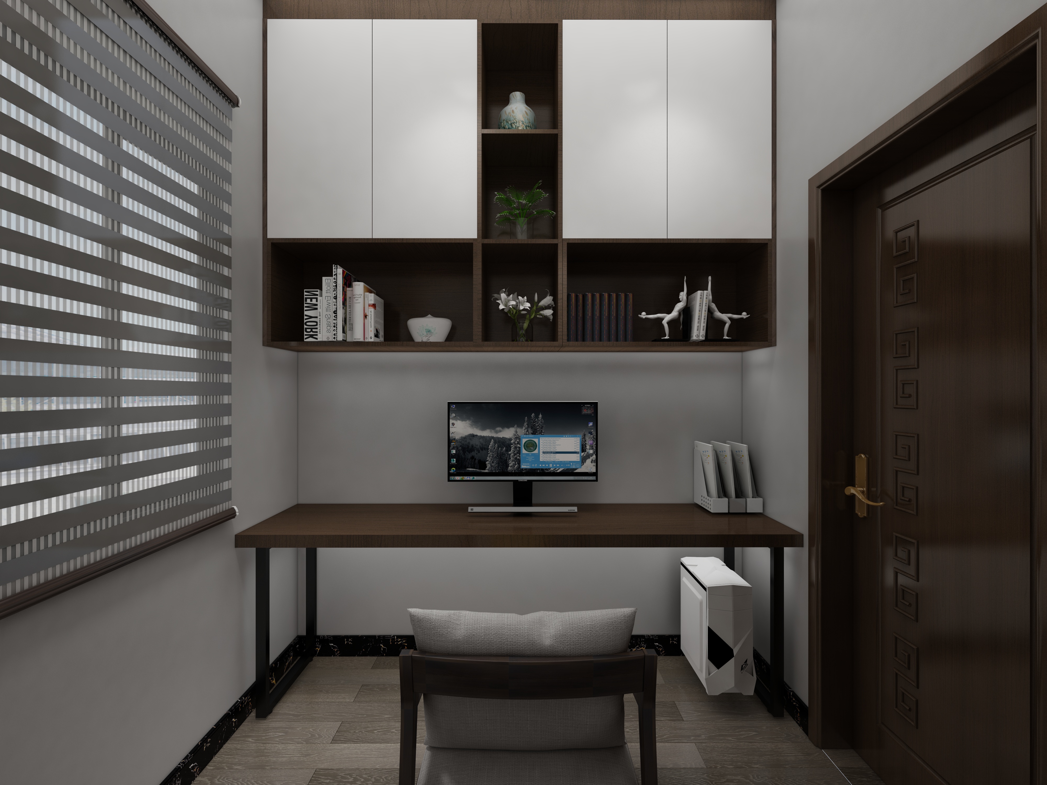 李振洋-239方新中式三居一层工作区装修效果图第2张