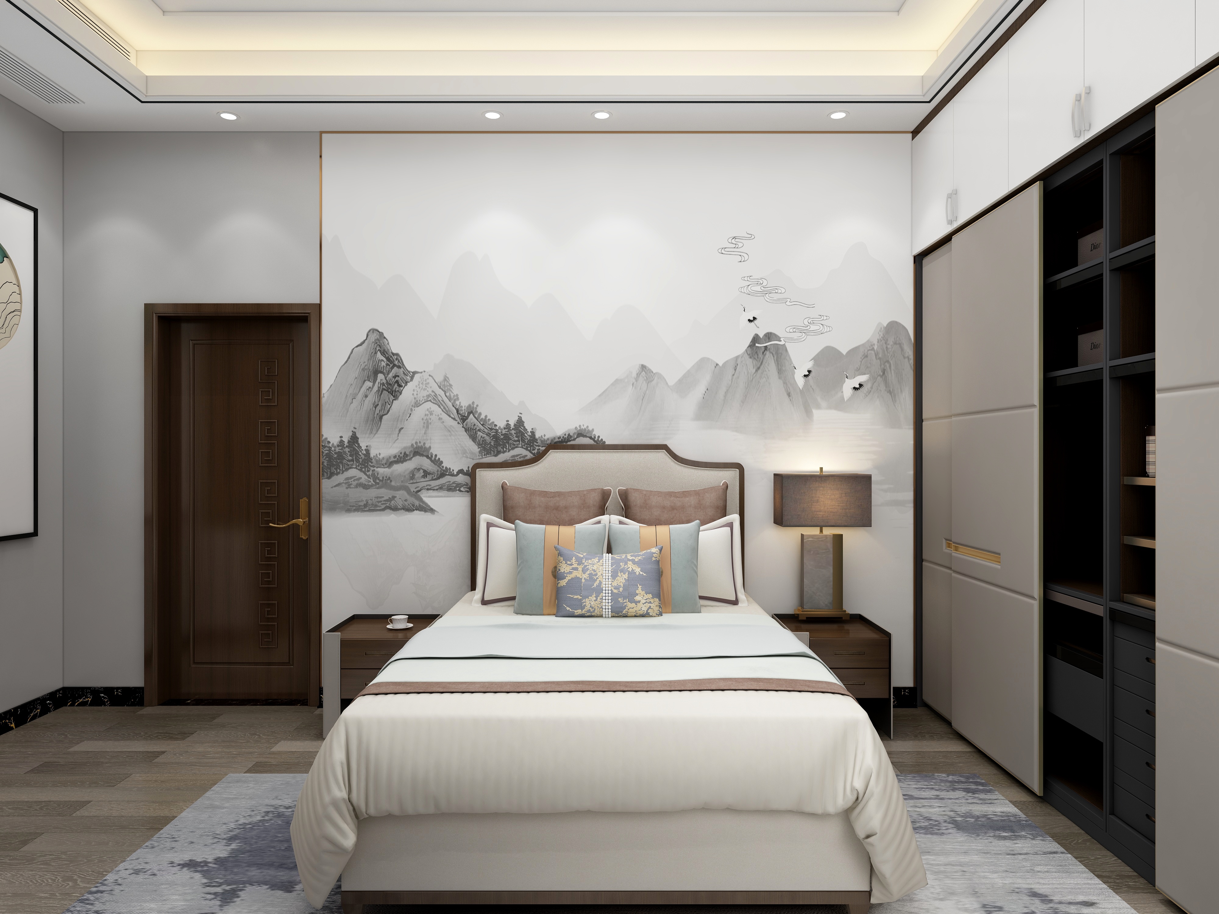 李振洋-239方新中式三居一层次卧装修效果图第1张