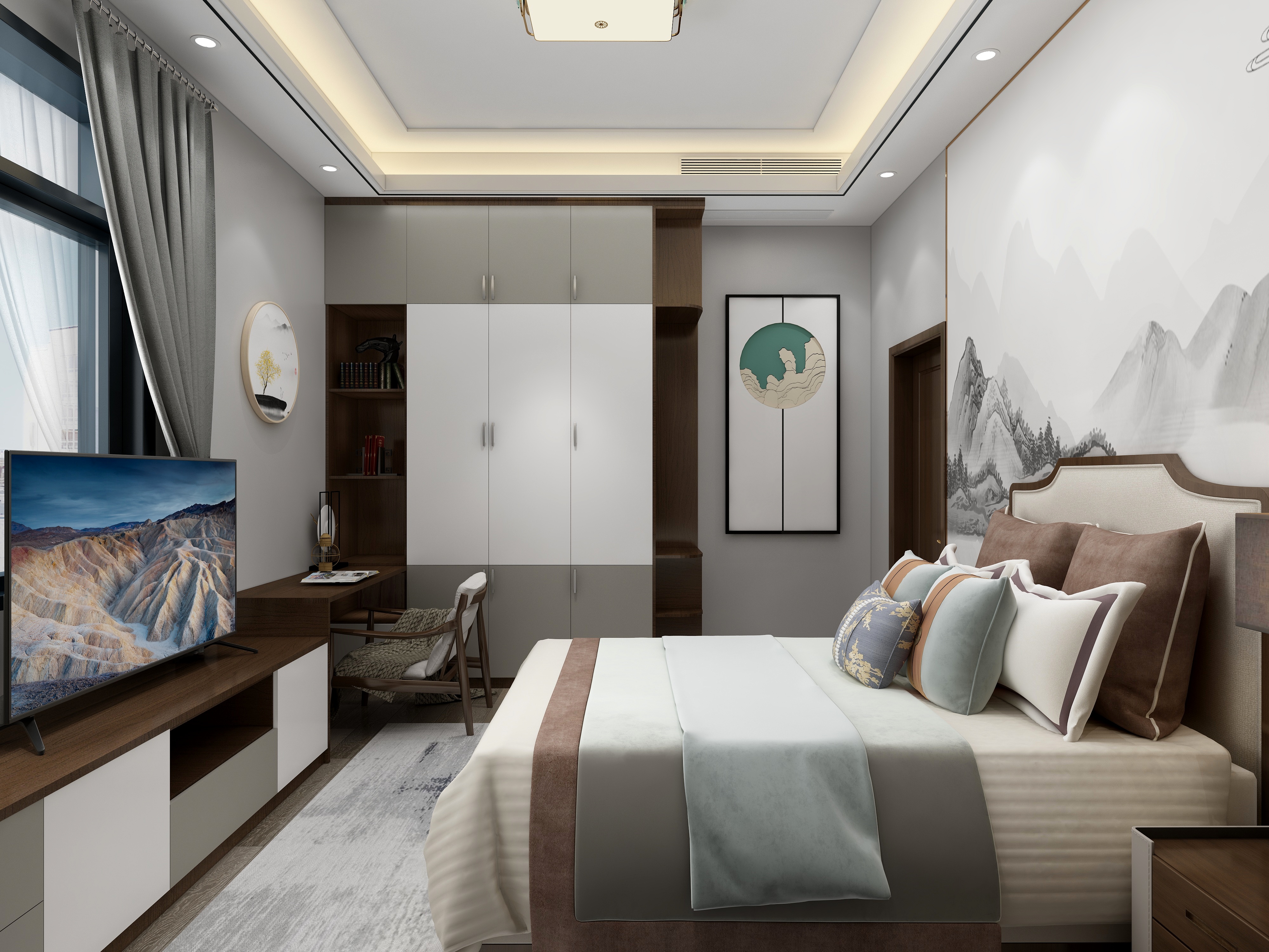 李振洋-239方新中式三居一层次卧装修效果图第2张